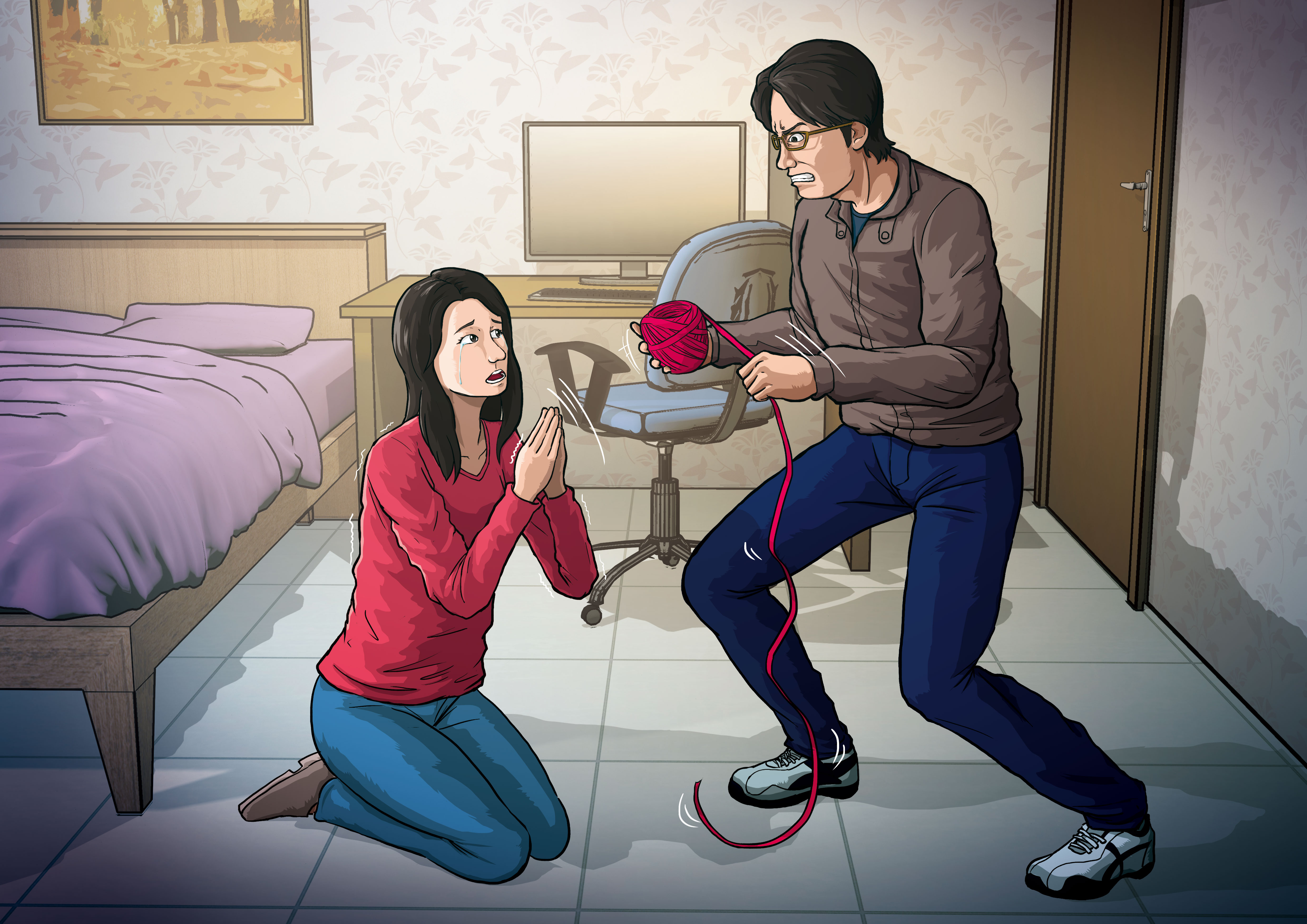 趙男拿出塑膠繩，企圖綁住吳女雙手，因吳女不斷哀求，最後作罷。