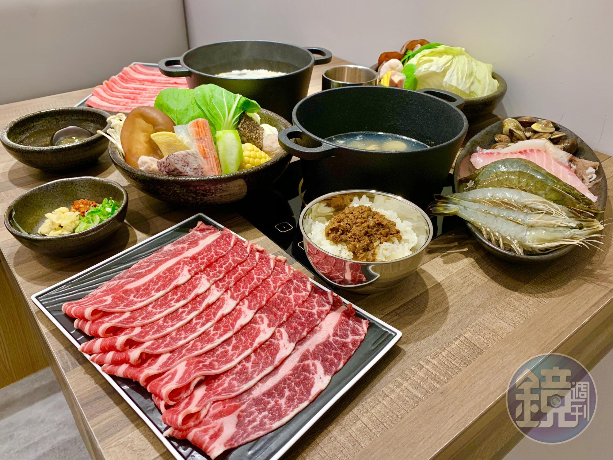 延續母品牌樂軒對選肉的堅持，火鍋店提供美國牛、日本和牛、西班牙豬、台灣溫體雞。