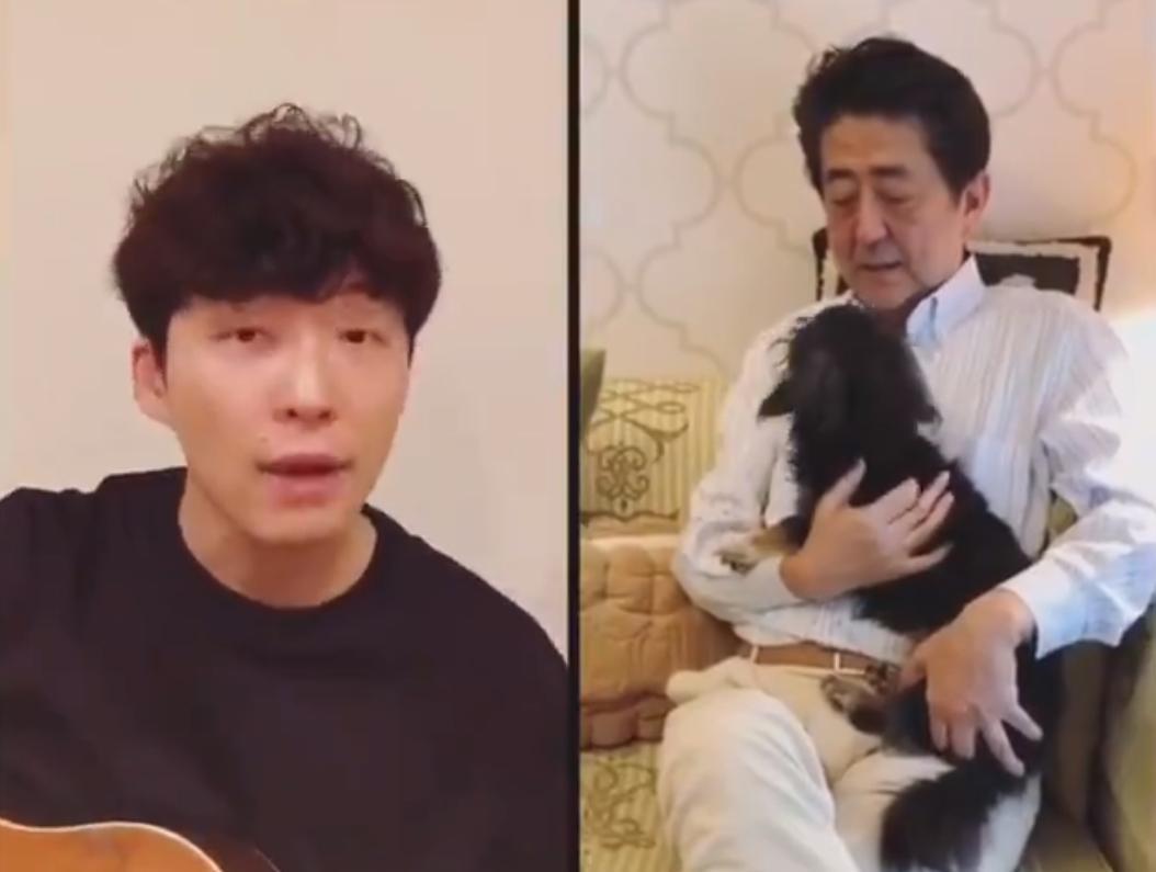 安倍晉三搭上防疫歌曲「在家跳舞吧」熱潮,卻遭星野源劃清界線。(翻攝自安倍晉三推特)