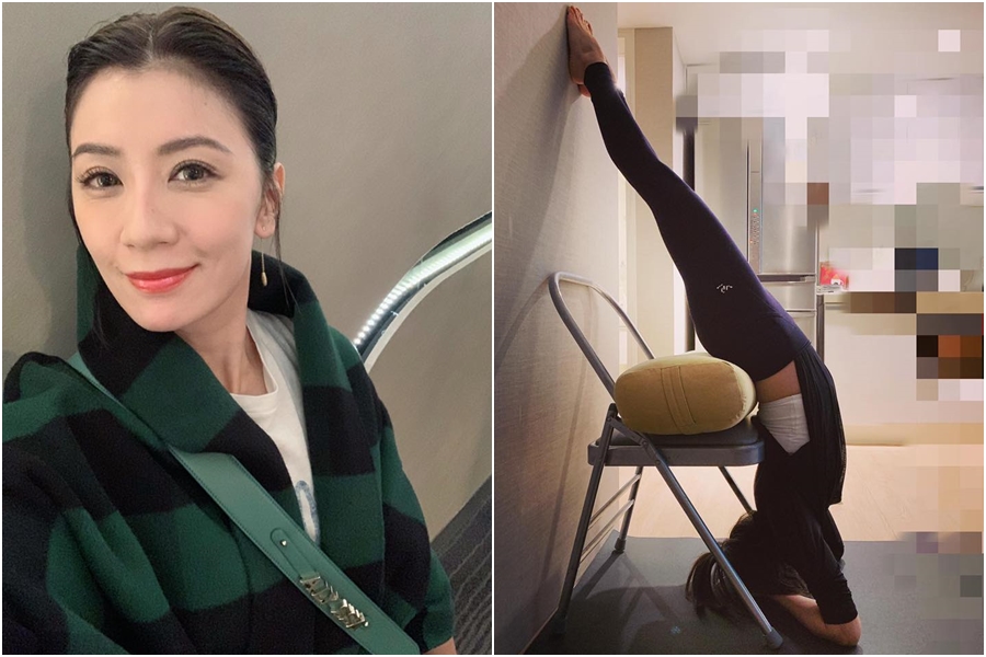 賈靜雯曬出一張高難度倒立的瑜伽動作，引起網友驚呼「也太厲害了」！（翻攝自賈靜雯AlyssaChia臉書）