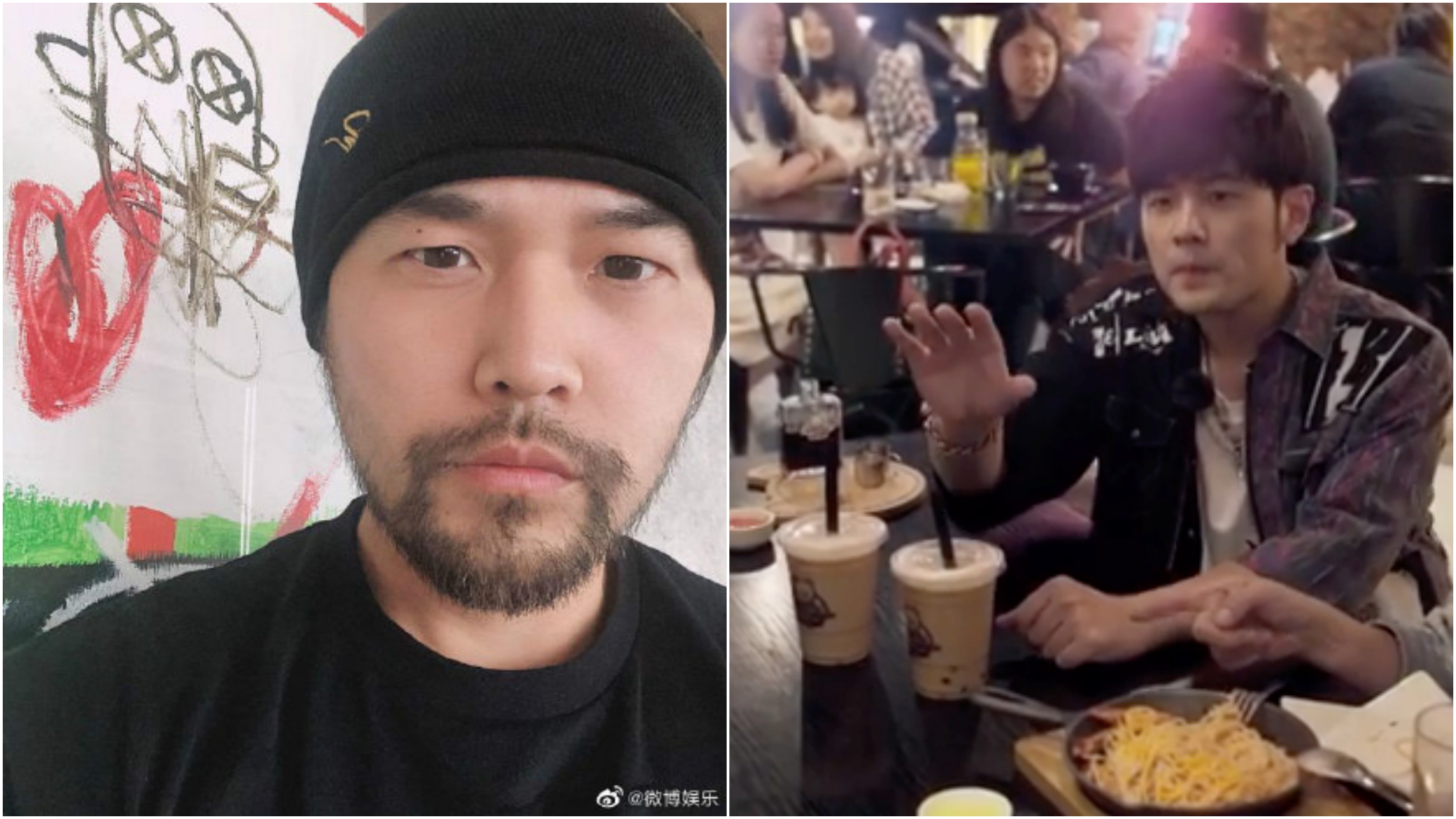 周杰倫在微博曬了鬍照（左），嗯，似乎瘦一點。（翻攝自周杰倫微博、IG）