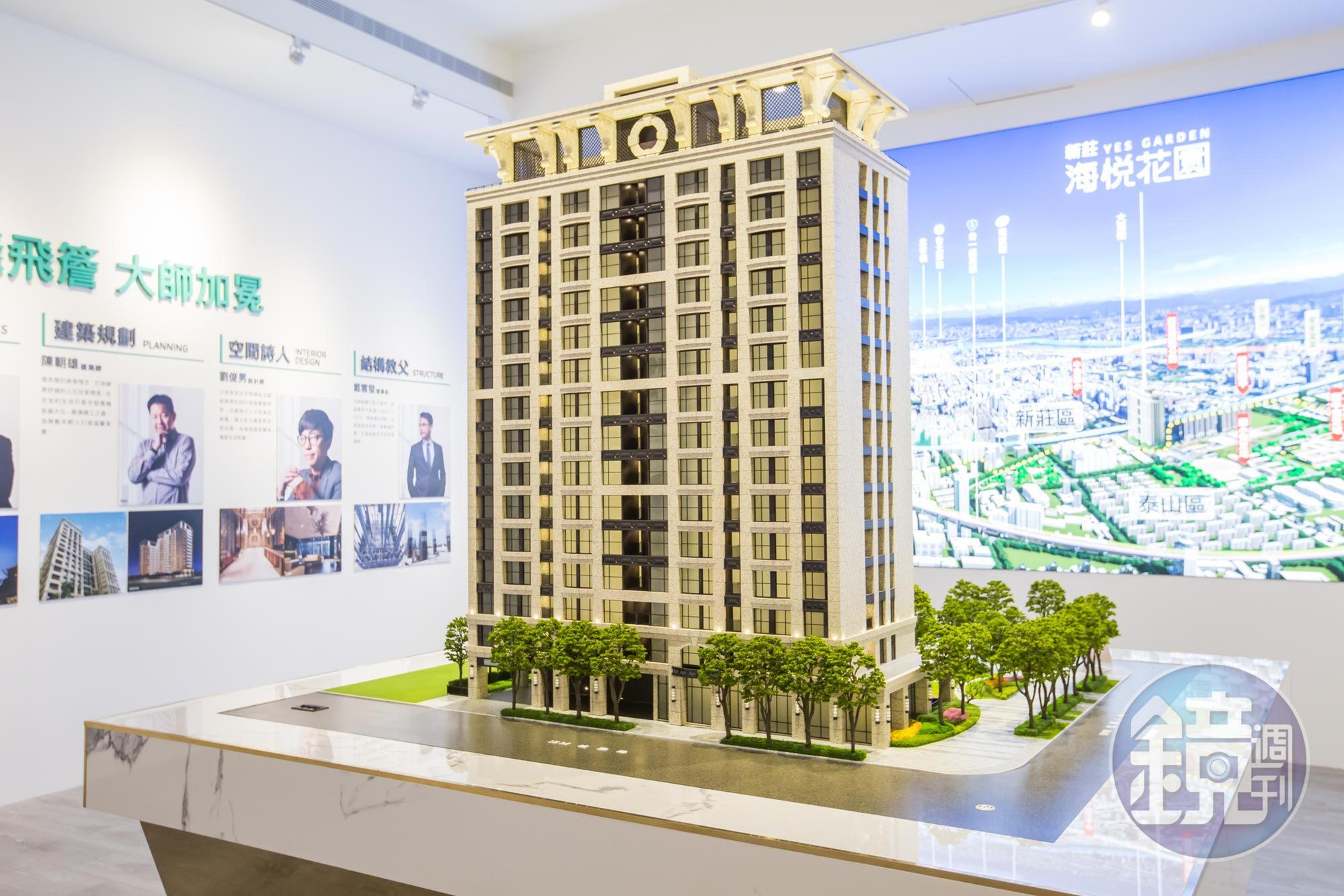 賴建程拜託海悅國際黃希文董事長，把飛簷設計導入海悅花園，是該建案最大的賣點。