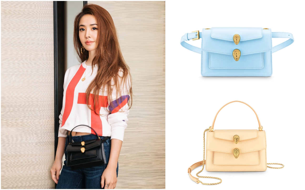 蔡依林配戴的Alexander Wang X BVLGARI Serpenti Forever黑色小牛皮三用包本季推出新色。（寶格麗）