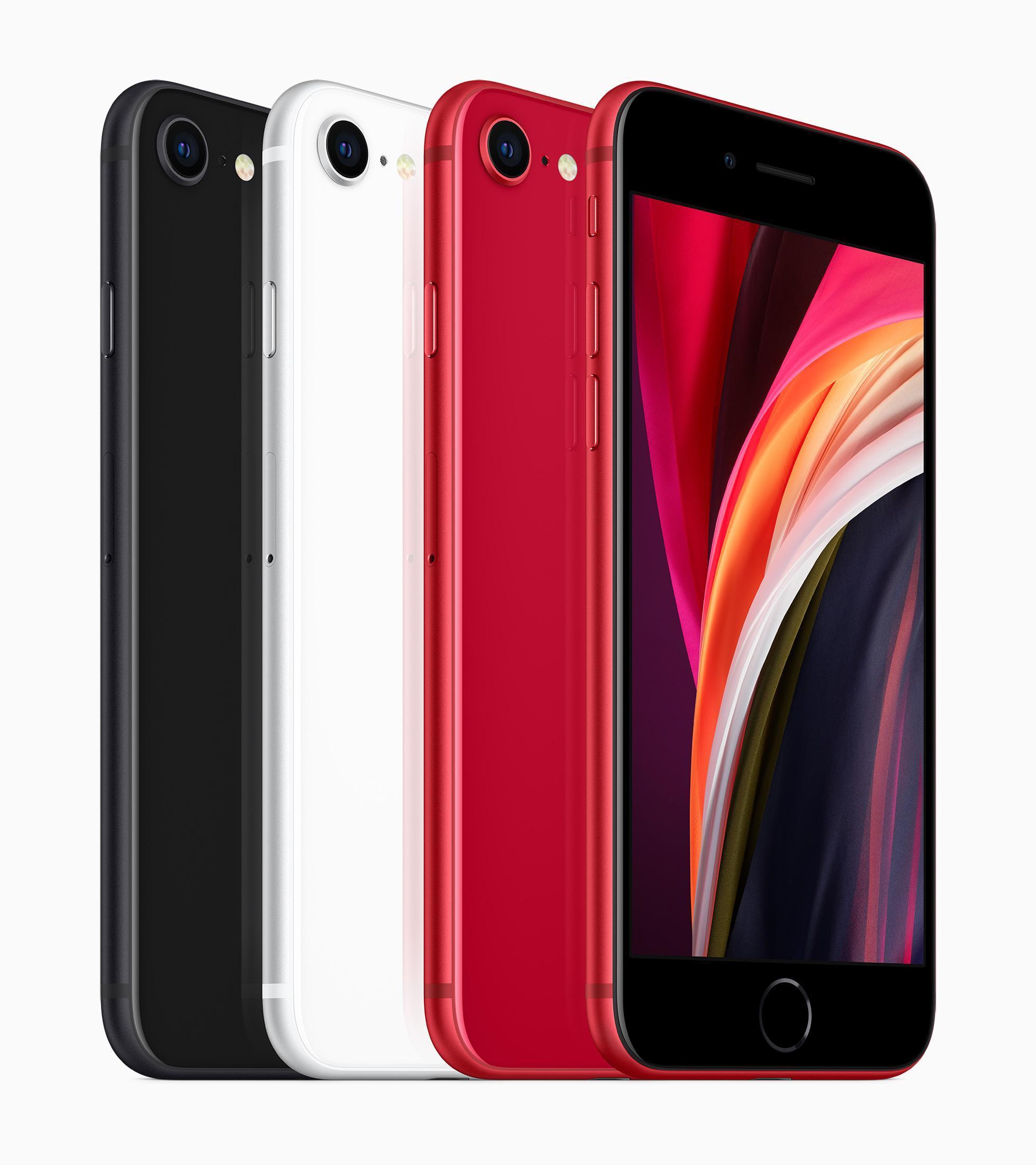 Phone SE備有3種亮麗色彩,黑色、白色與(PRODUCT)RED。(翻攝自Apple官網)