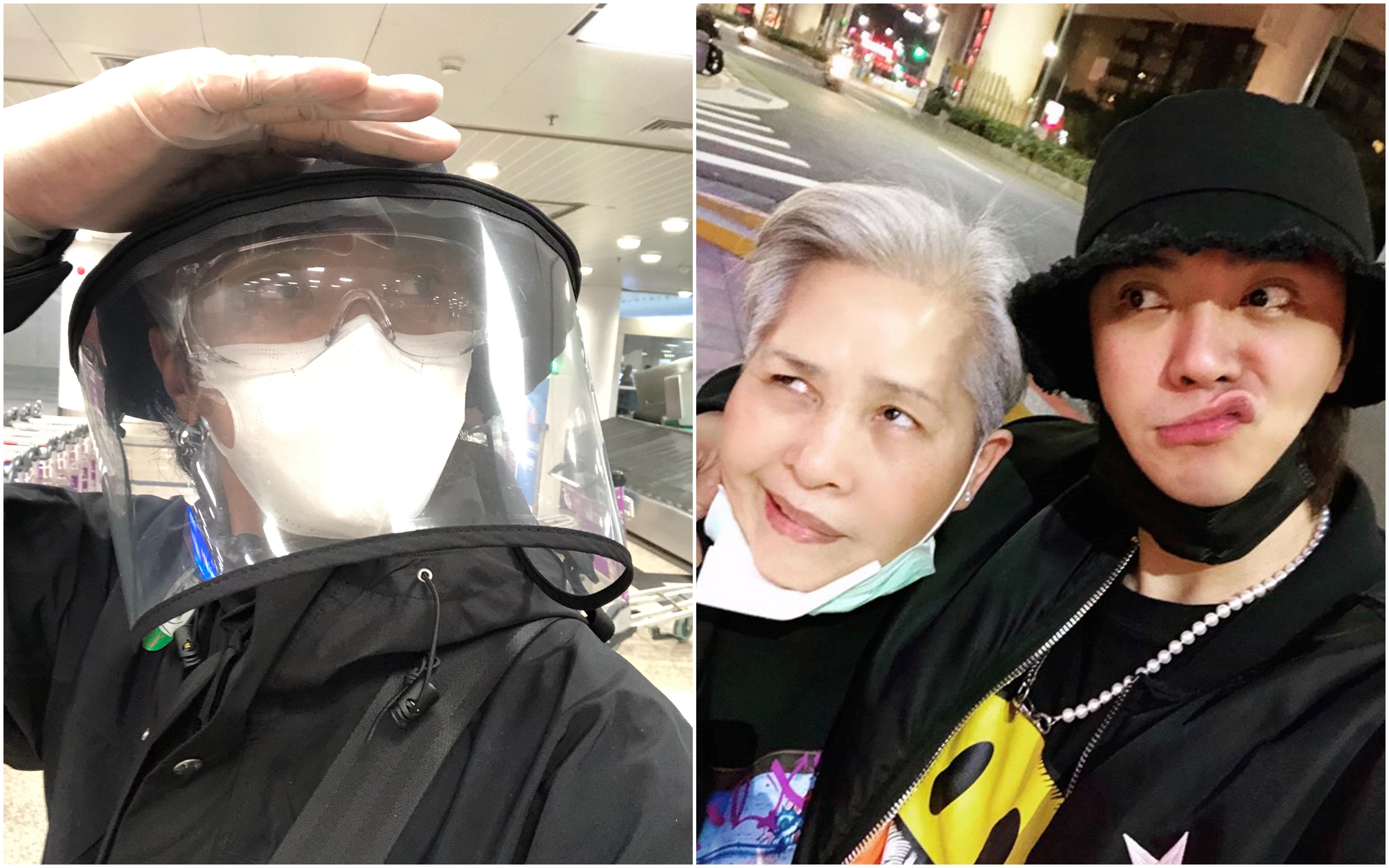 因應疫情，羅志祥的機場時尚是把自己包得密不透風。（翻攝自羅志祥微博）