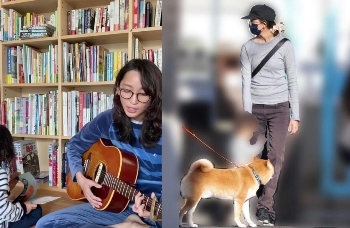 杏透過經紀公司上傳自彈自唱影片，女兒在旁乖乖看書，她還被拍到帶小孩外出蹓狗。（網路圖片）