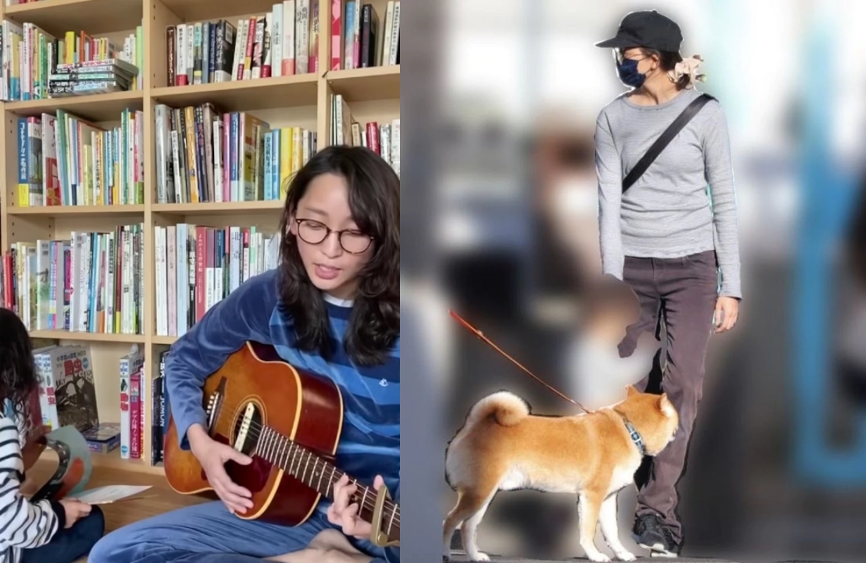 杏透過經紀公司上傳自彈自唱影片，女兒在旁乖乖看書，她還被拍到帶小孩外出蹓狗。（網路圖片）