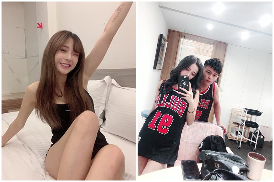 剛和黃包包分手的閃亮亮，在近日貼出一張在溫泉會館的性感照片，吸引8萬多人按讚。（翻攝閃亮亮、黃包包IG）