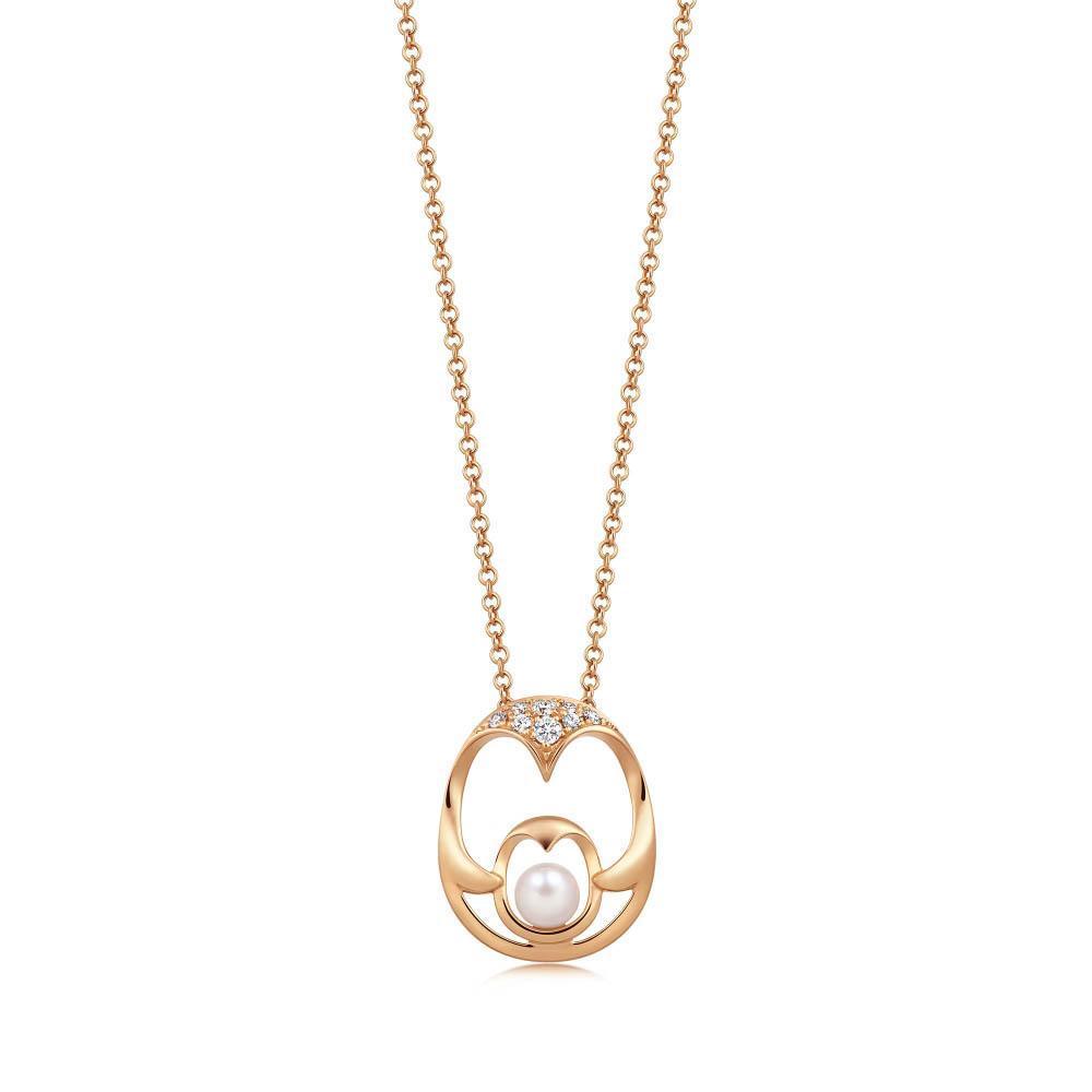 La Pelle 18K玫瑰金Akoya 珍珠企鵝頸鍊 NT$17,200。(點睛品提供)