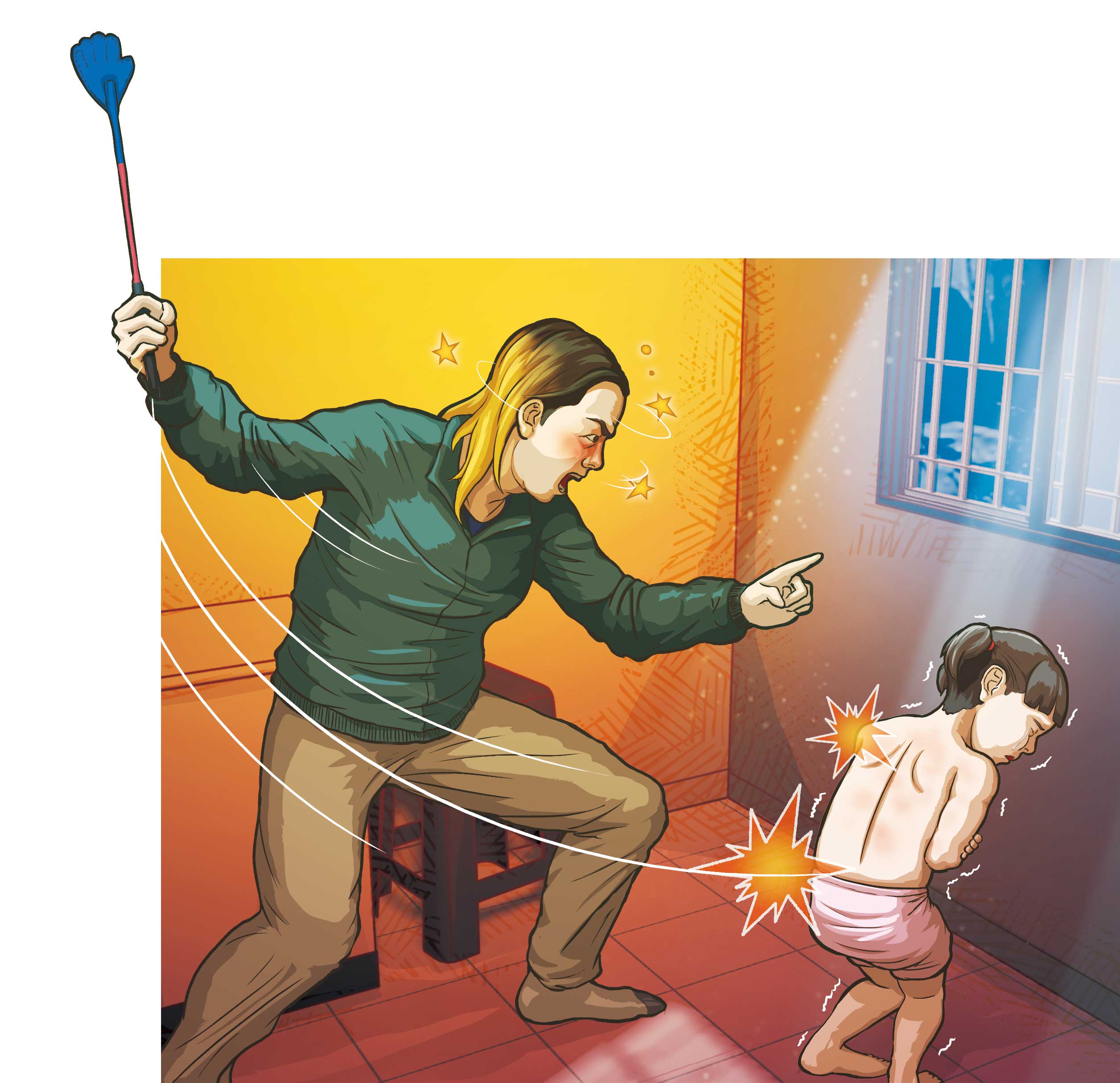 阿宏脫掉女童的衣服，並拿「愛的小手」毆打女童。（圖為示意畫面）