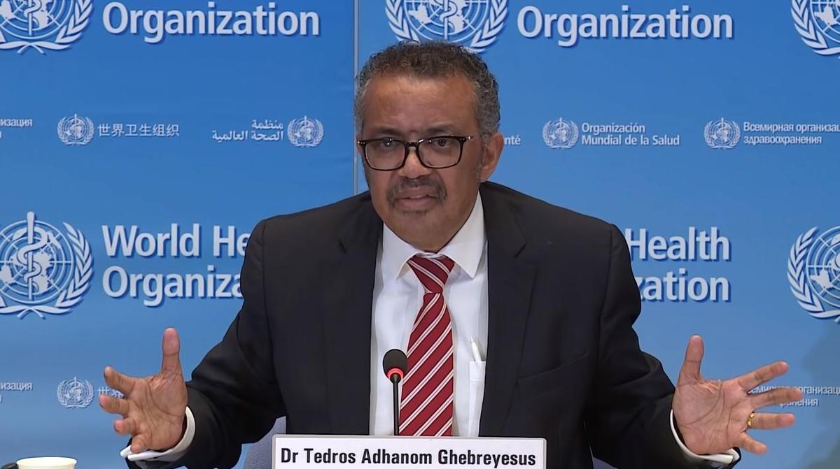 譚德塞否認台灣曾通報人傳人，疫情最早是由中國提出。（翻攝自WHO YouTube頻道）