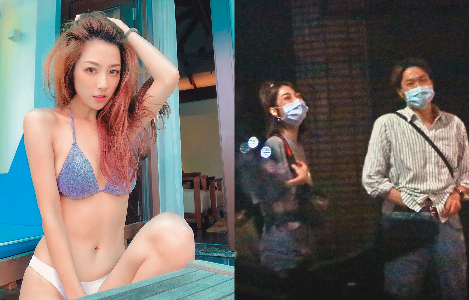 前強辯樂團主唱黃少谷（右圖右）熱戀天氣女孩林采薇（右圖左、左圖），與友人群聚夜宵到半夜近2點離開。（左圖翻攝自林采薇IG）