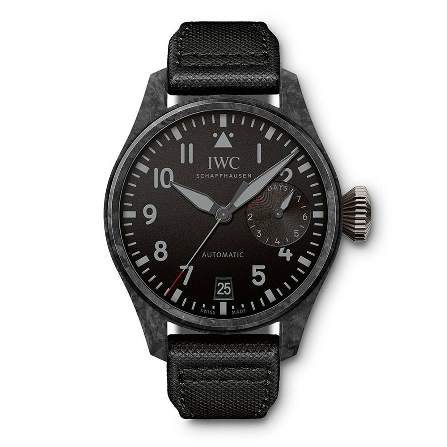 型號IW506101| 錶徑46.5mm、碳纖維錶殼、時間及日期指示、動力儲存指示、52110自動上鏈機芯、限量100只、防水60米