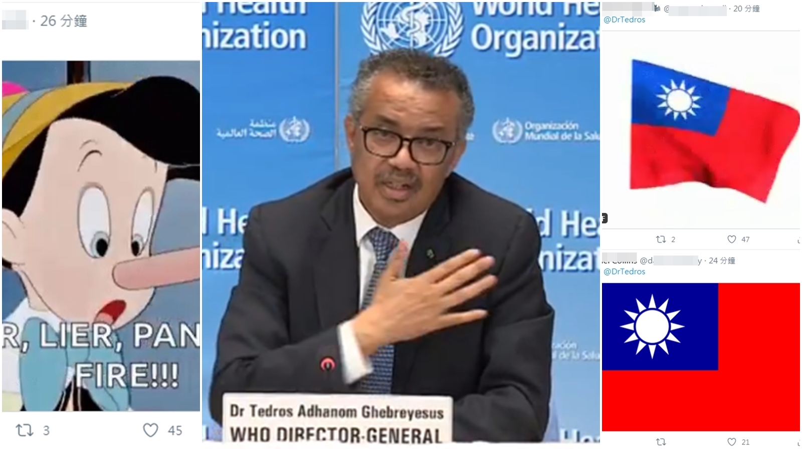 譚德塞發文喊「誠實」，卻被國外網友酸爆。（翻攝自譚德塞推特）