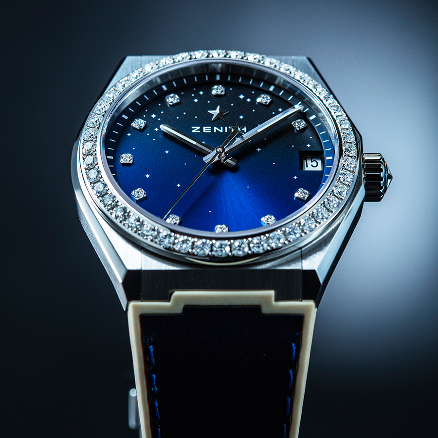 錶徑36mm、不鏽鋼材質、時間及日期指示、Elite 670自動上鏈機芯、錶圈及時標鑲鑽、防水100米、建議售價NTD 350,300 （攝影：游銘元） 