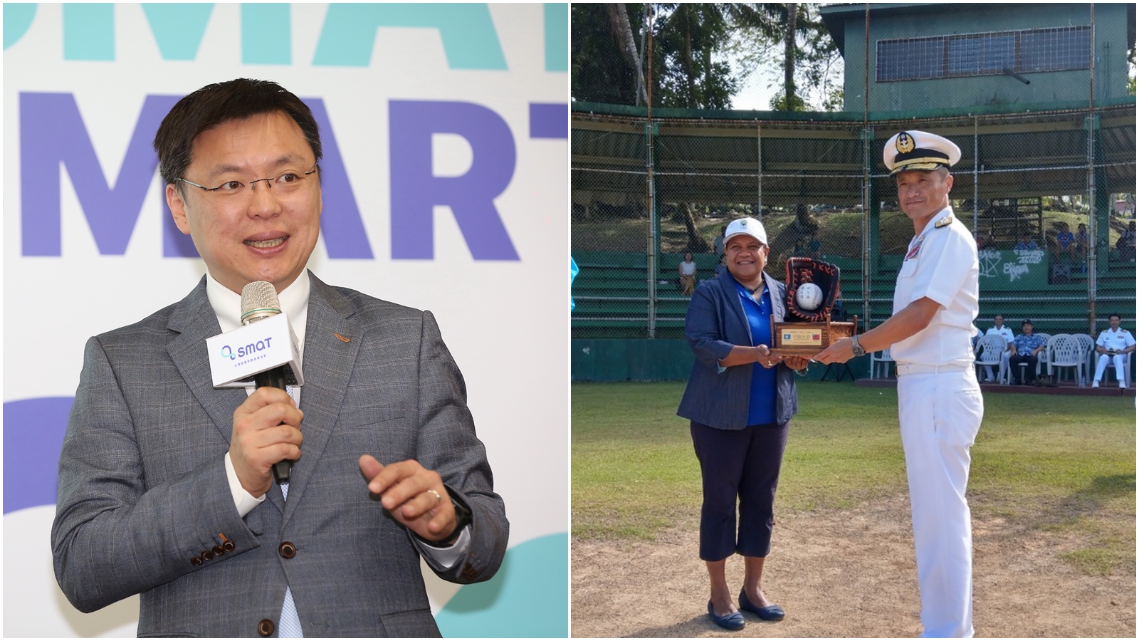 敦睦支隊支隊長陳道輝（左）昨日說明情形時一度哽咽，趙天麟（左）對此砲轟。（合成圖，右翻攝自中華民國駐帛琉大使館臉書、左為本刊資料照）