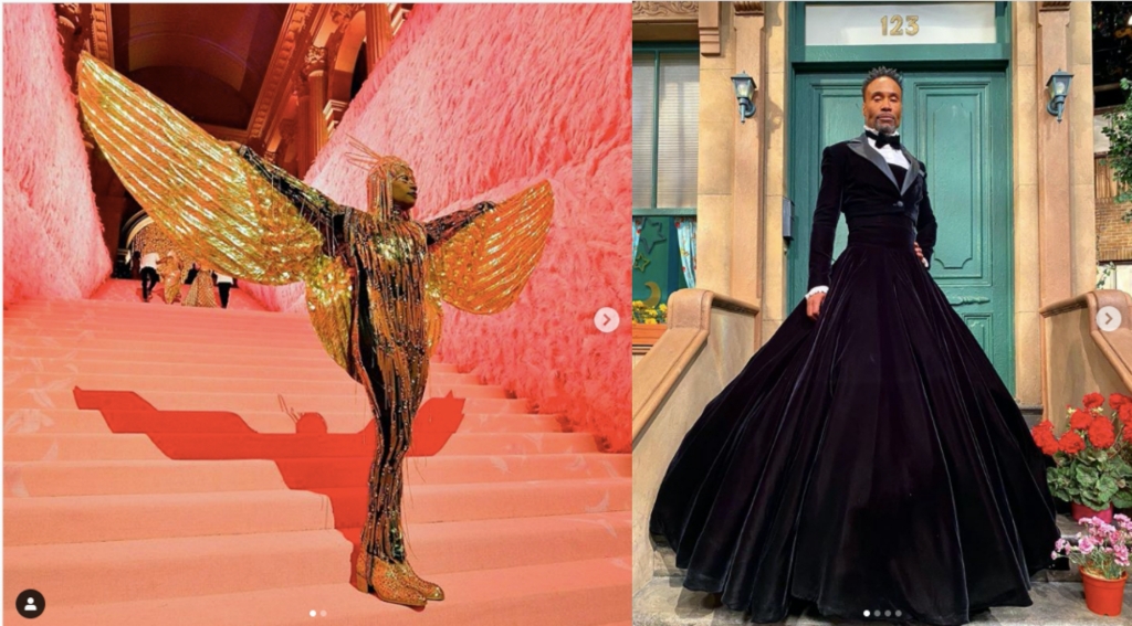 比利波特去年出席大都會博物館慈善晚宴（左）與奧斯卡（右）的造型。（翻攝自Billy Porter官方Instagram）