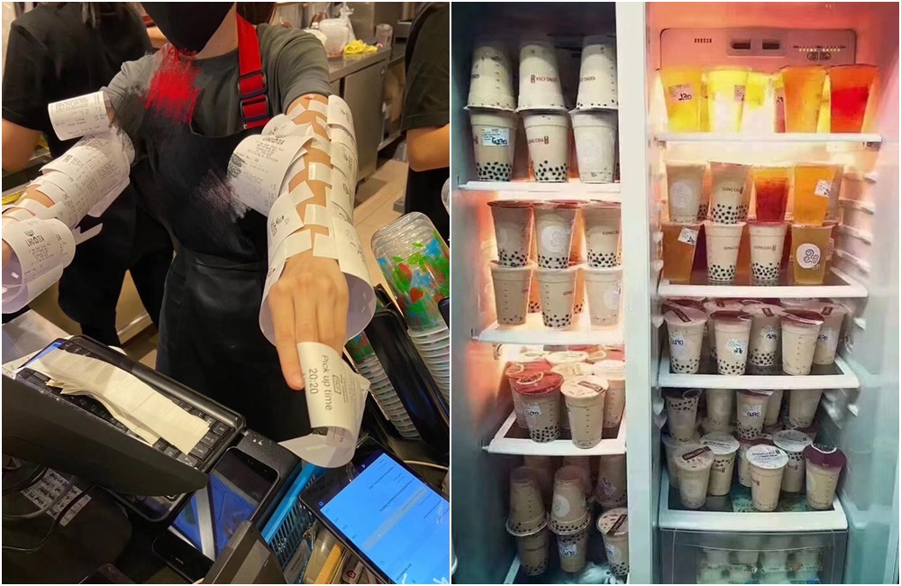 新加坡宣布為防疫暫時關閉甜點飲料服務業，民眾趕在時限前搶購珍奶。（翻攝網路）