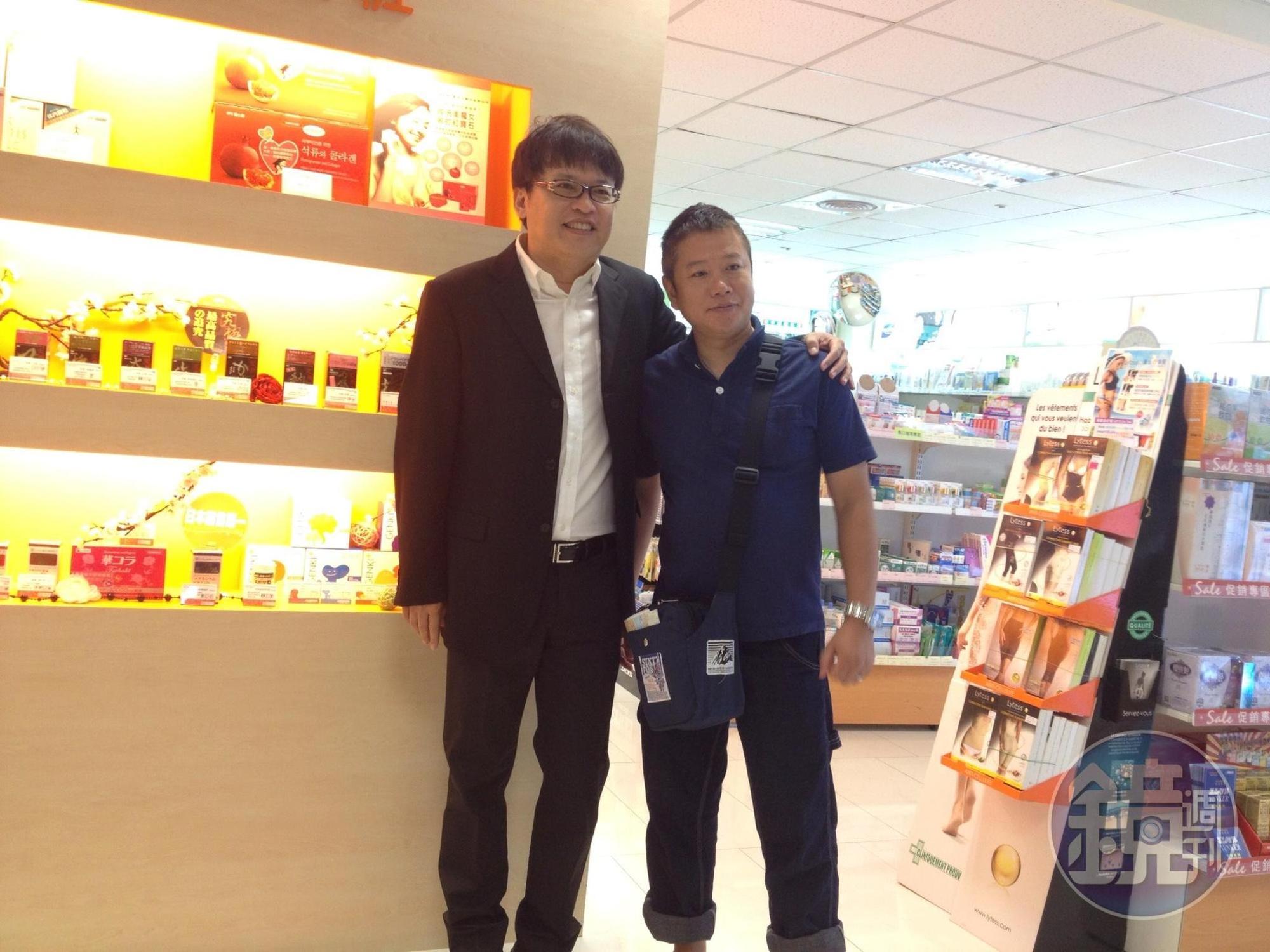 廖俊吉（左）將日本AFC產品熱銷到對方注資合夥，他與AFC集團社長淺山雄彥（右）合作10多年，情同父子。（廖俊吉提供）