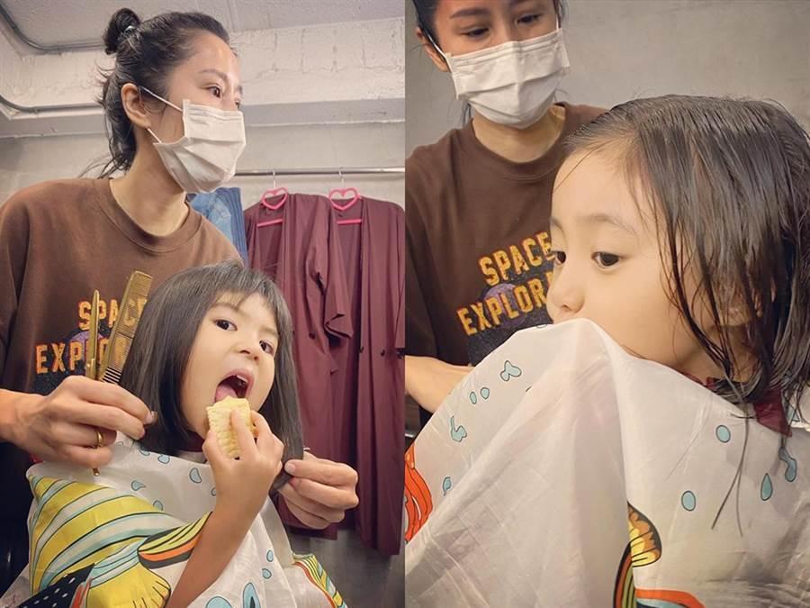 BO妞剪頭髮,各種搞怪表情盡出。(翻攝自賈靜雯臉書)