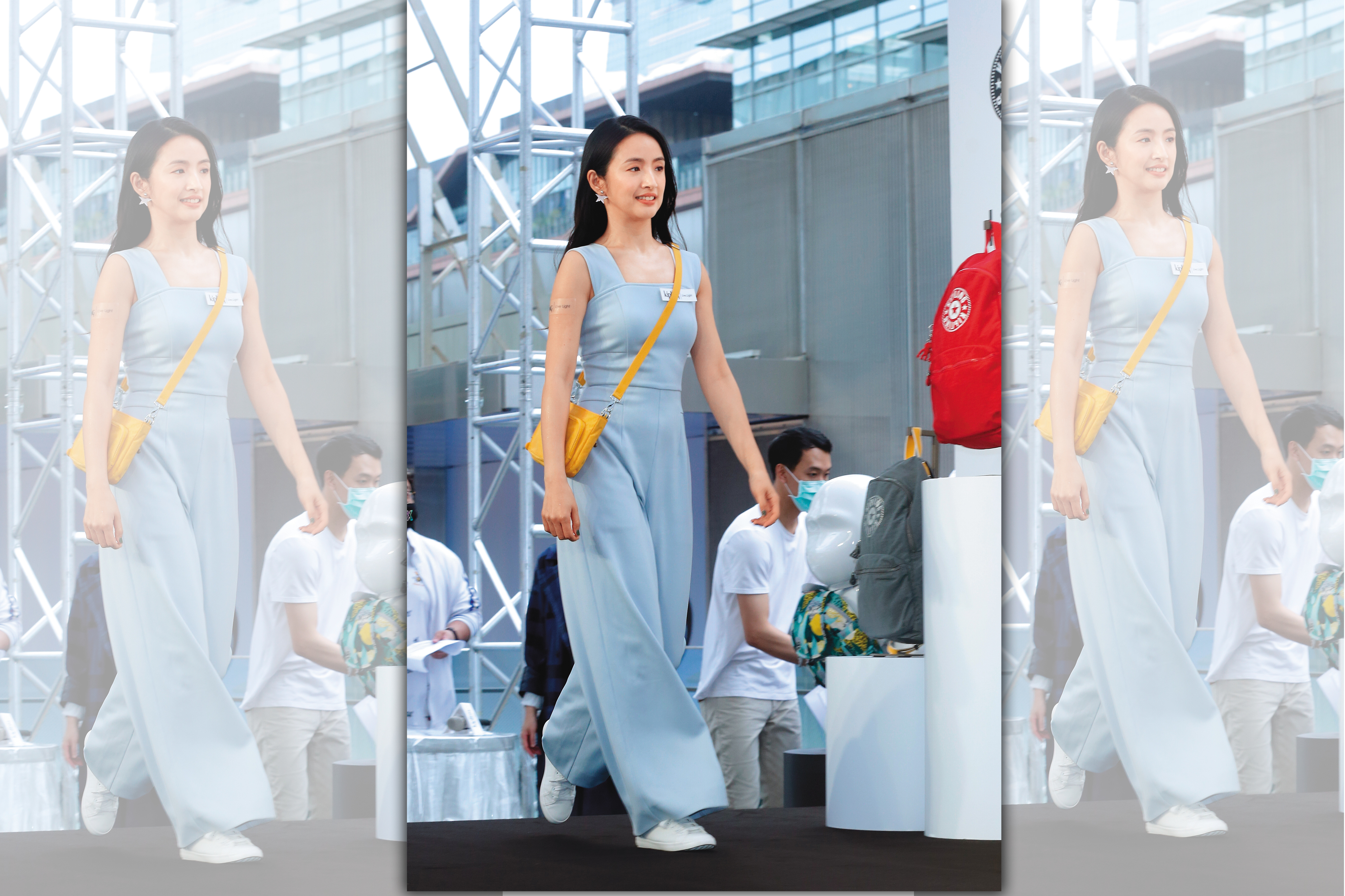 或許是因為揹帶的關係，讓林依晨的胸部非常搶眼，尤其她走起路來特別有氣場。