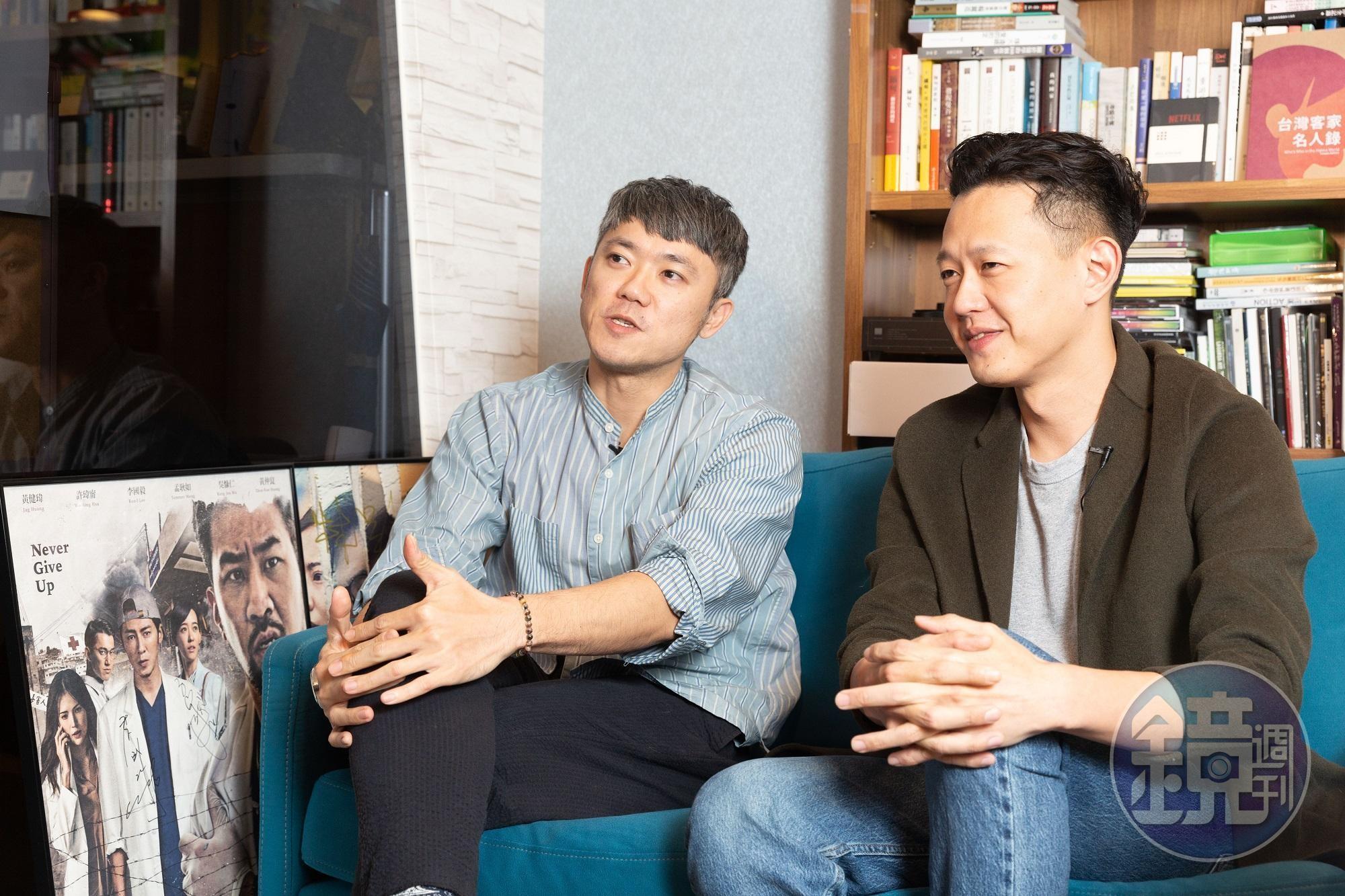 導演莊絢維（右）、陳冠仲（左）受訪時皆表示被林心如表演嚇到。（瀚草提供）