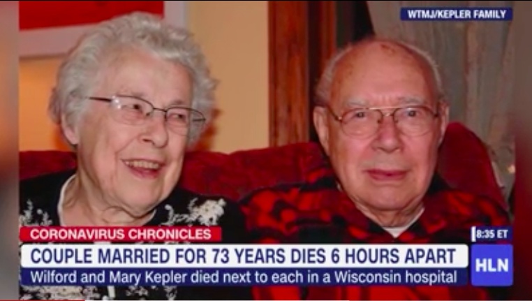 美國一對結婚73年的夫妻同時感染武漢肺炎，相隔6小時病逝。（翻攝自CNN）