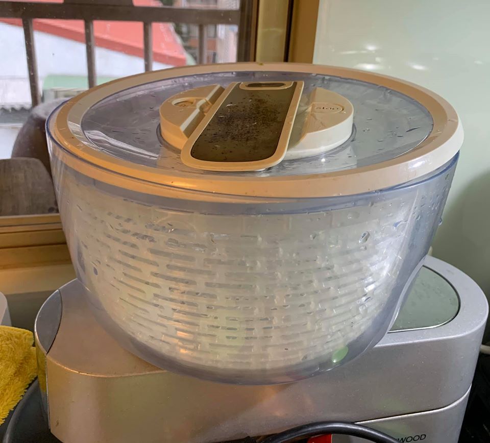 放入生菜沙拉脫水機,去除葉片上的水分。