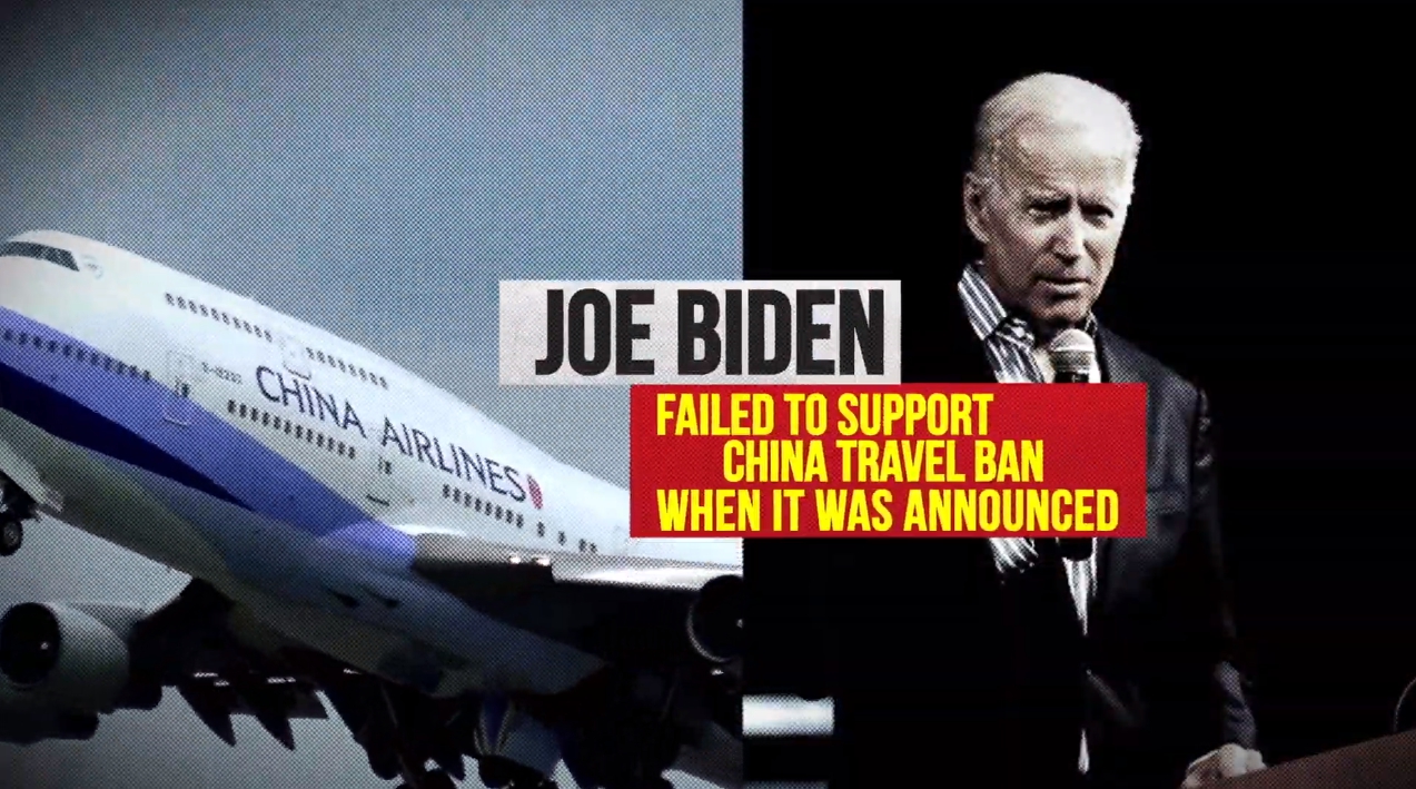 挺川陣營誤將中華航空當成來自中國的班機。（翻攝自America First Action Super PAC YouTube頻道）