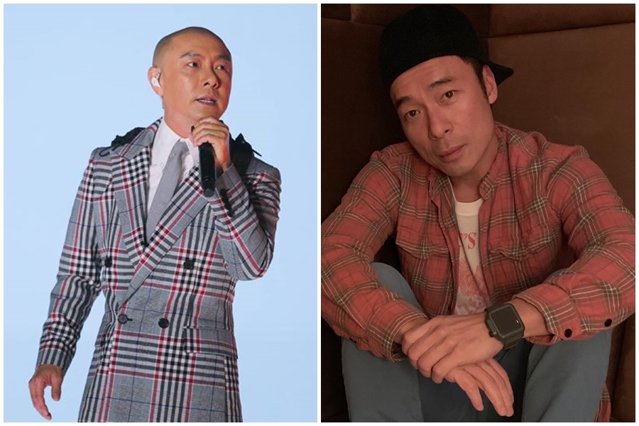 許志安(右圖)出軌黃心穎,兩人在計程車上吻得忘我,大傷許志安深情的形象。其原定的郵輪演唱會,由好友張衛健(左圖)接手。(翻攝自許志安、張衛健粉絲後援會臉書)