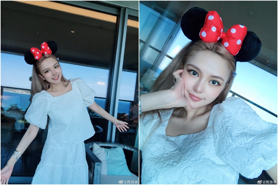 周揚青近日飛到海南度假，不忘在社群網站上分享美照。（翻攝自周揚青微博）