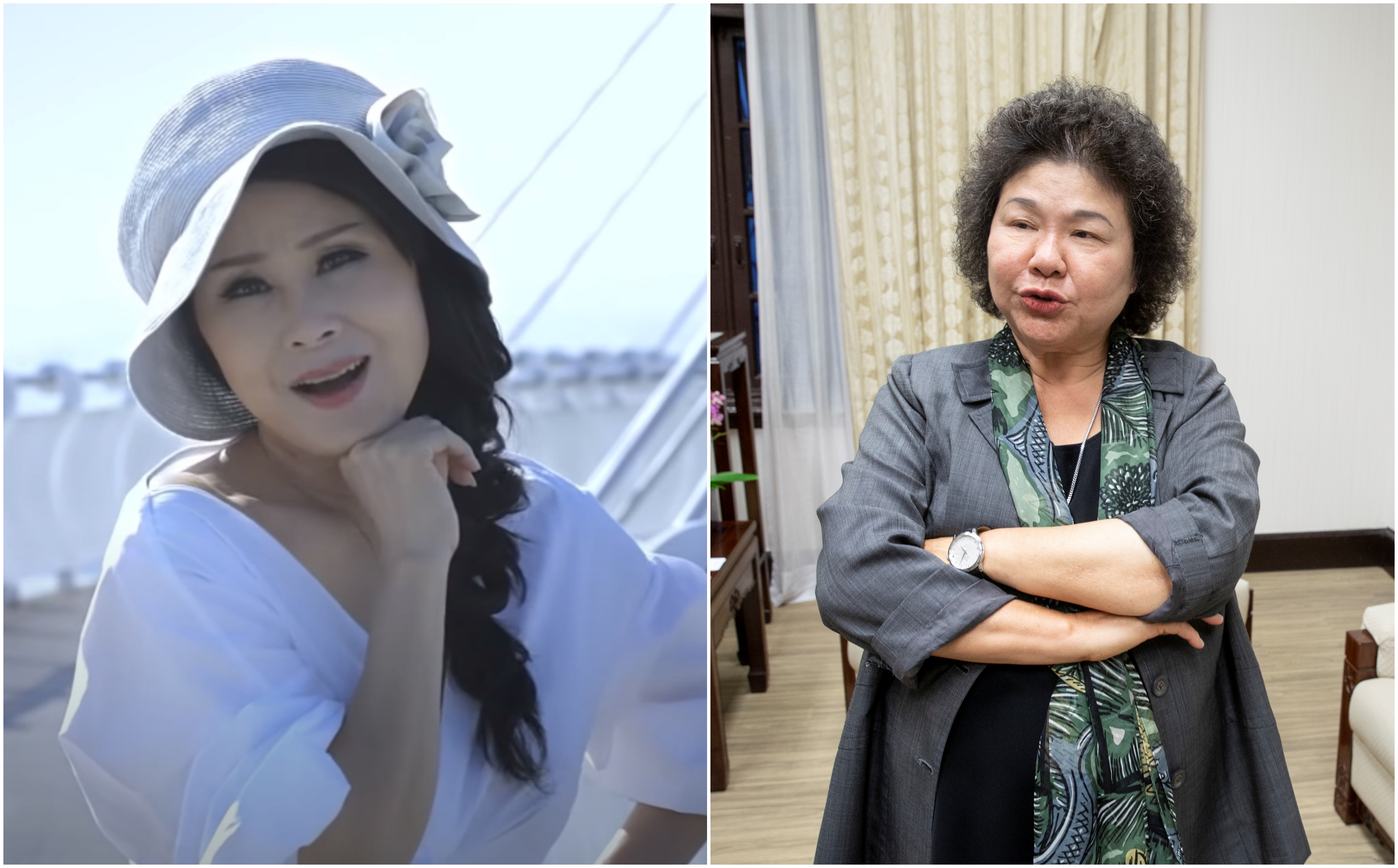 藝人張琍敏（左，翻攝自高雄旅遊網YouTube）在臉書批評府祕書長陳菊（右，本刊資料照），今（5日）在臉書公開道歉。