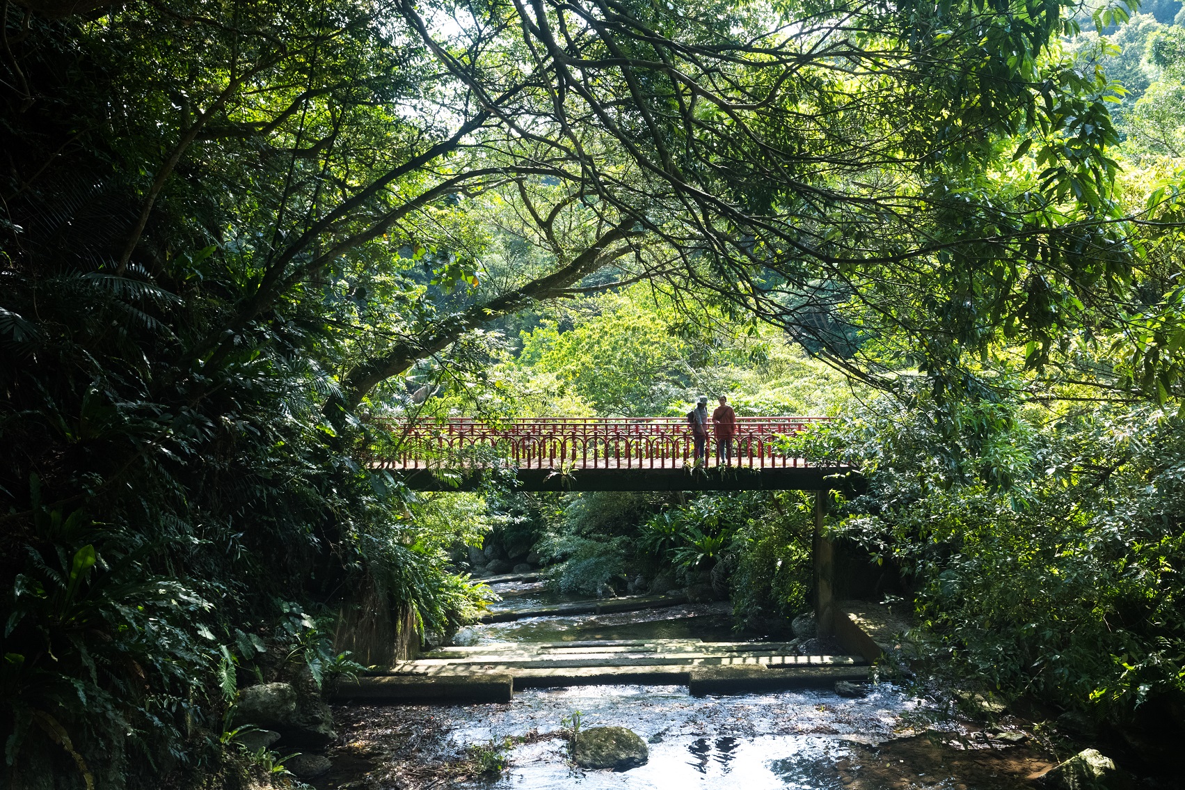 「馥蘭朵宜蘭里山」園區內的北勢坑溪，潺潺溪水，自然清澈。