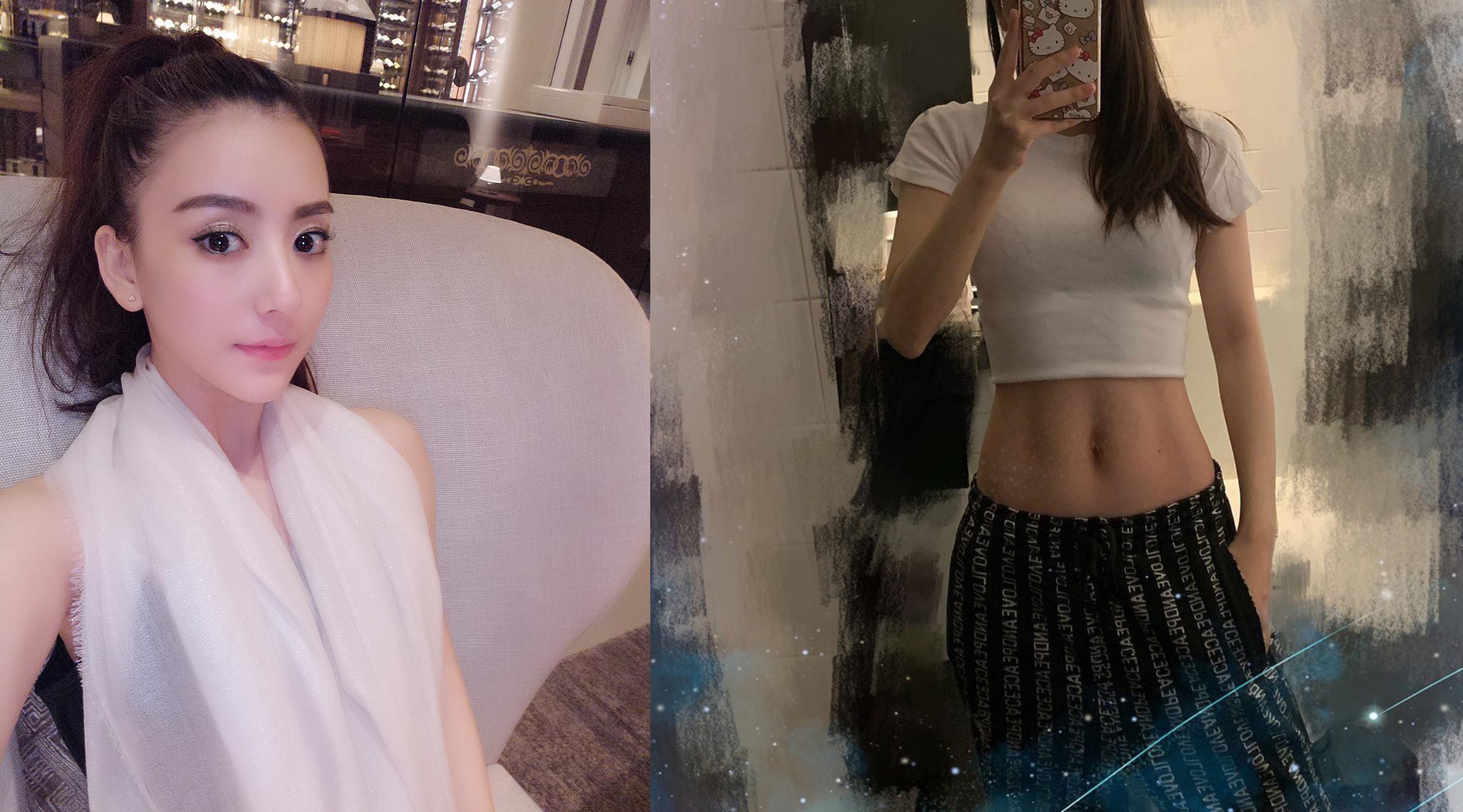 方媛曬出自拍照，結實的川字肌讓網友驚呼沒沒妊娠紋。（翻攝自方媛IG）