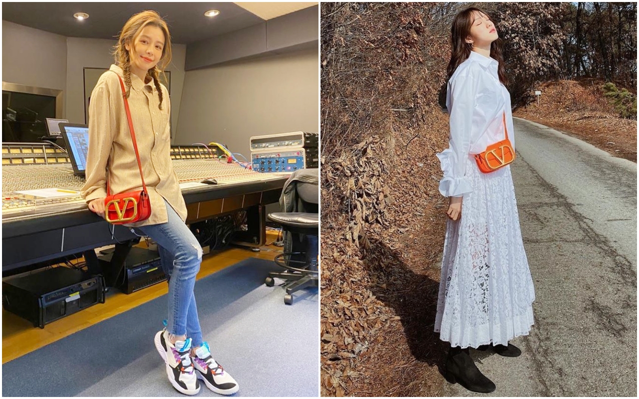 徐若瑄（左）、李聖經分別背著VALENTINO春夏全新包款SuperVee手袋。（Valentino Garavani提供）