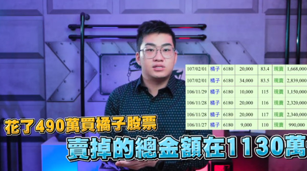 Joeman拍影片公布自己2017年時靠著操作股票賺到人生第一個1000萬。（翻攝自Joeman臉書）