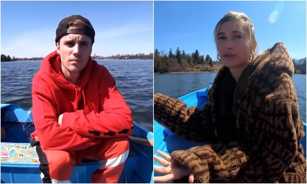 小賈斯汀和妻子海莉在平靜湖面上討論兩人的婚姻。（翻攝自Justin Bieber 臉書）