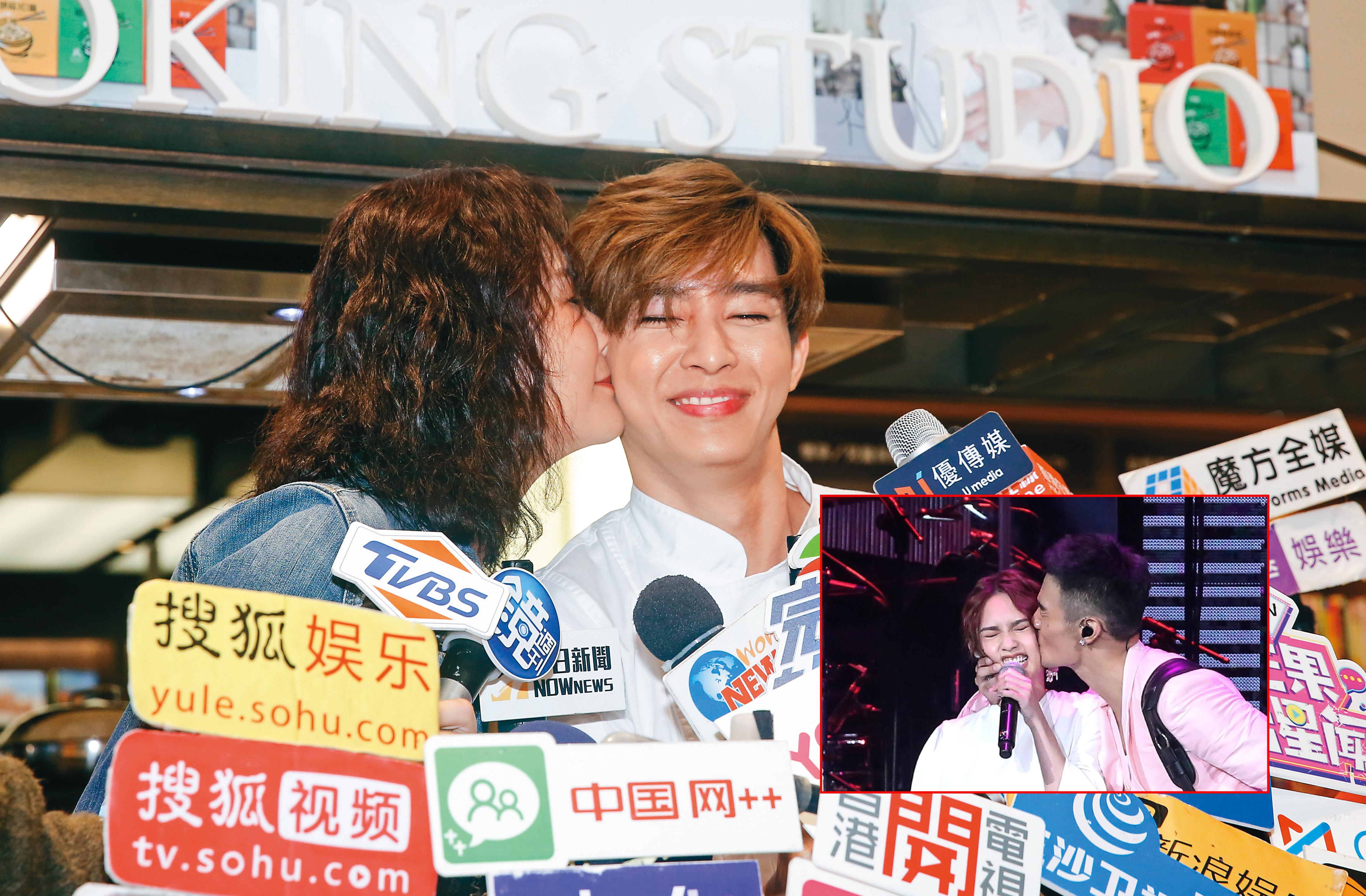 不輸楊丞琳（小圖左），炎亞綸（右）被吻時也是一臉驚悚，留下經典畫面，這都要感謝炎媽媽（左）。