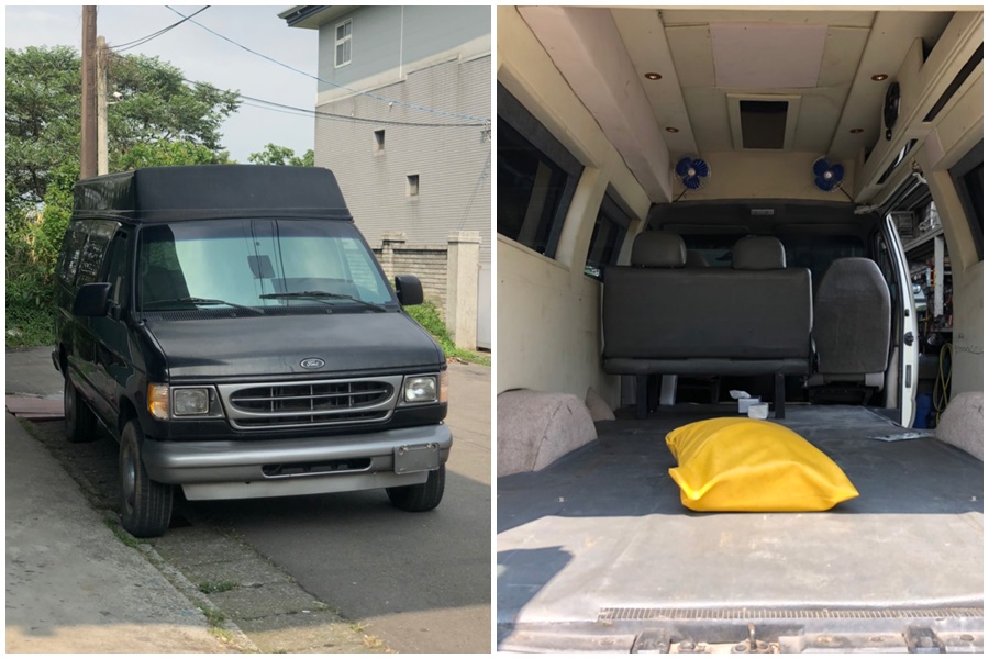 男子在台中車行買了一台廂型車,想改裝成露營車,但懷疑車子疑似之前是靈車。(翻攝自PTT)