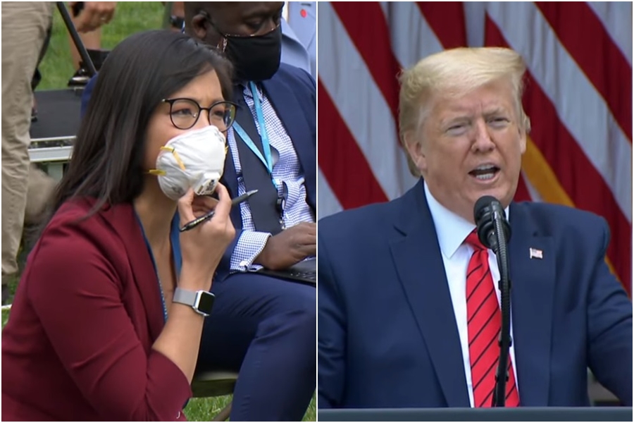 哥倫比亞廣播公司新聞網（CBS News）華裔記者江維佳提問惹怒美國總統川普。（翻攝自The White House YouTube頻道）