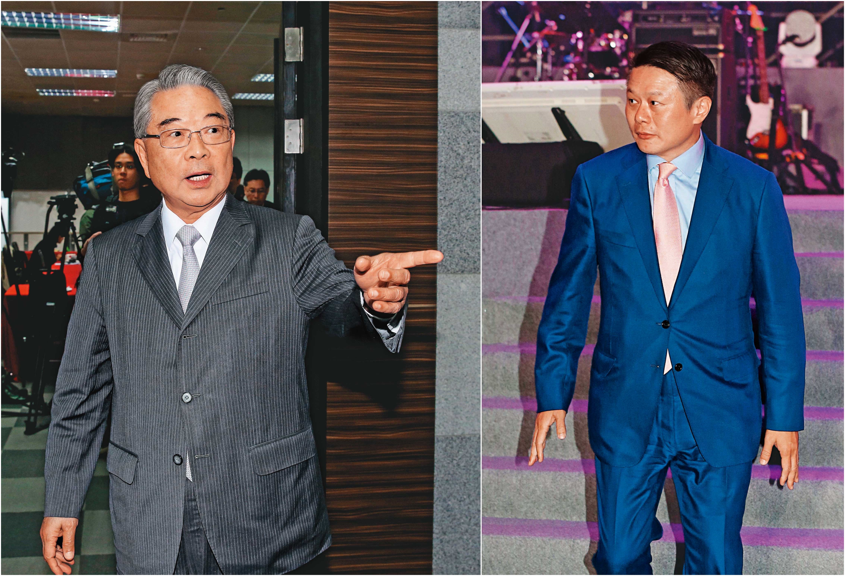 許勝雄（左）淡出金寶管理多年，但得知女兒婚變、女婿與下屬過從甚密並對公司有其他想法，只好重出江湖。上週四，沈軾榮（右）閃辭金寶總經理，其實是丈人許勝雄盛怒要他下台。