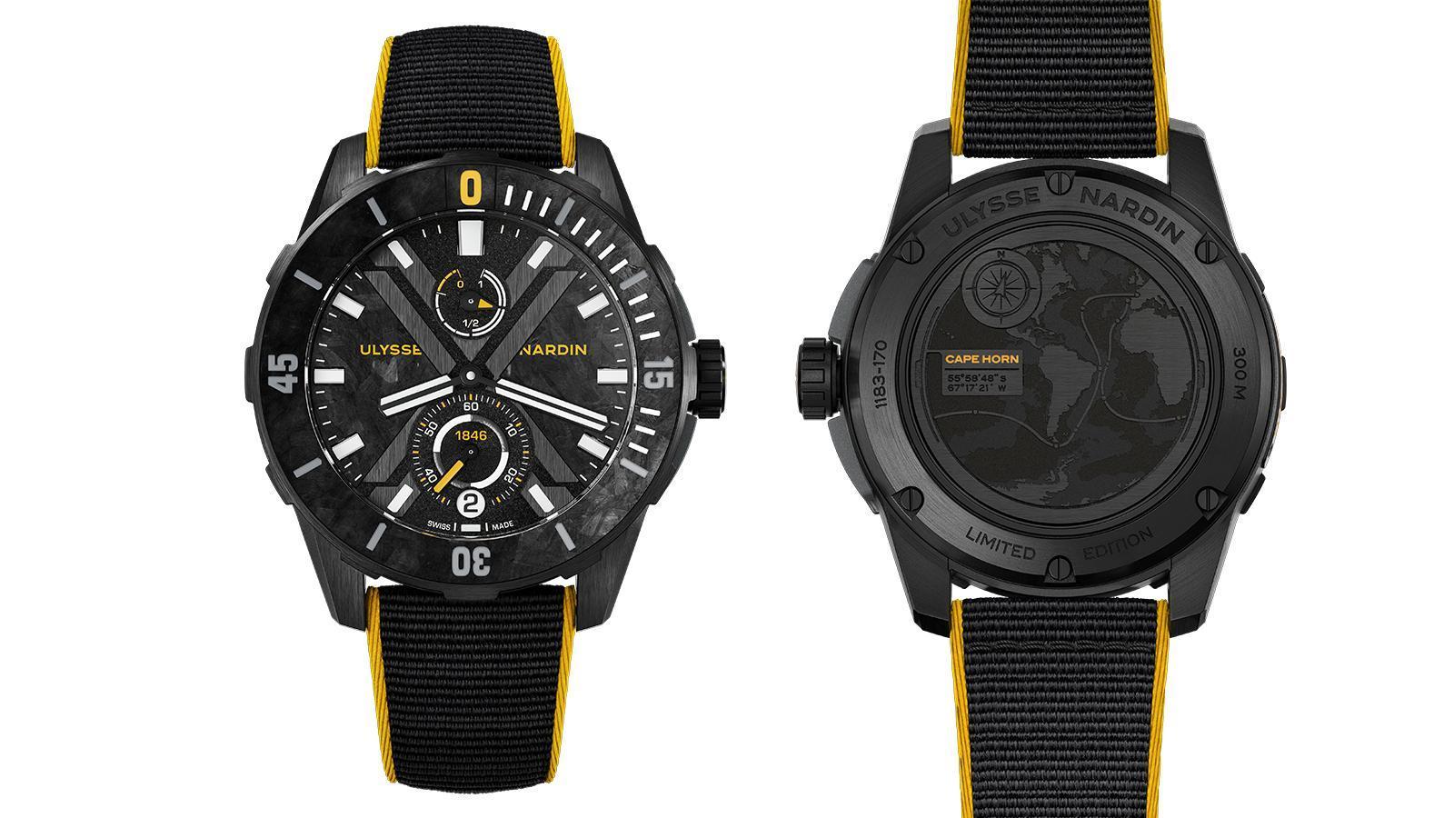 Diver X合恩角錶款 | 錶徑44mm／黑色DLC鈦金屬錶殼／UN-118自動上鍊機芯／時間、日期與動力儲存指示／防水300米／限量300只／建議售價NT$ 327,300
