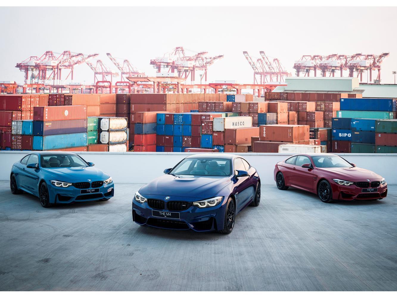 BMW M4 Edition ///M Heritage採用M Logo中Laguna Seca Blue(藍)、Velvet Blue Metallic(紫)與Imola Red(紅)。