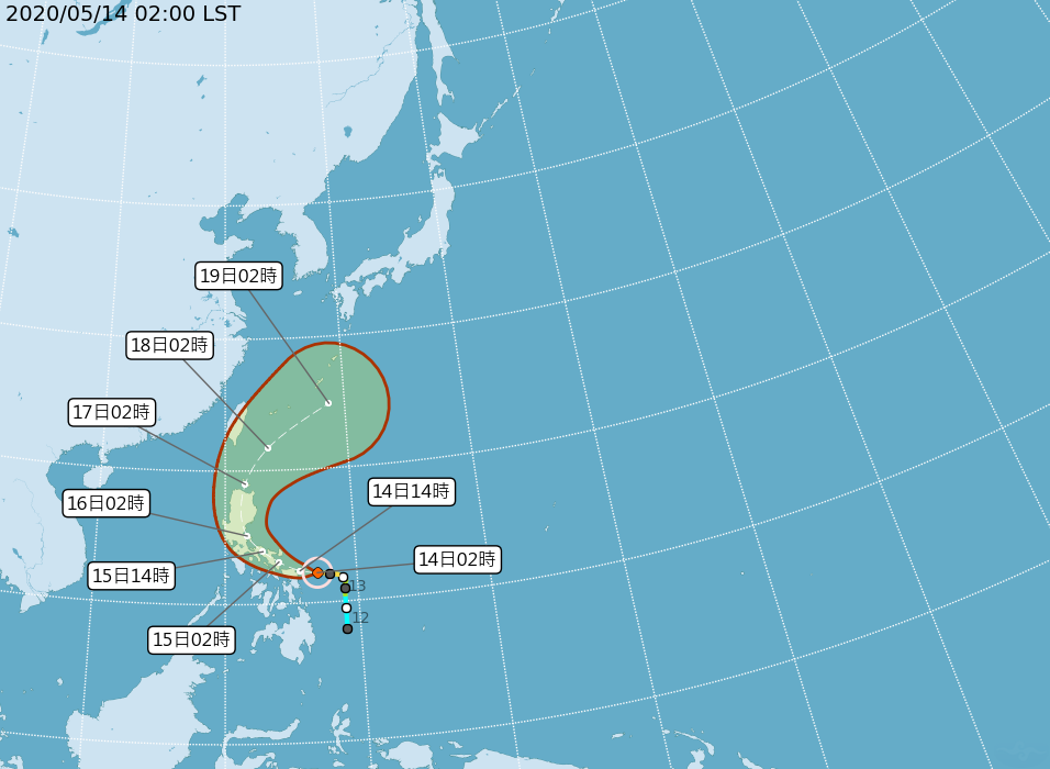 中度颱風黃蜂路徑潛勢預測圖。（翻攝自中央氣象局網站）