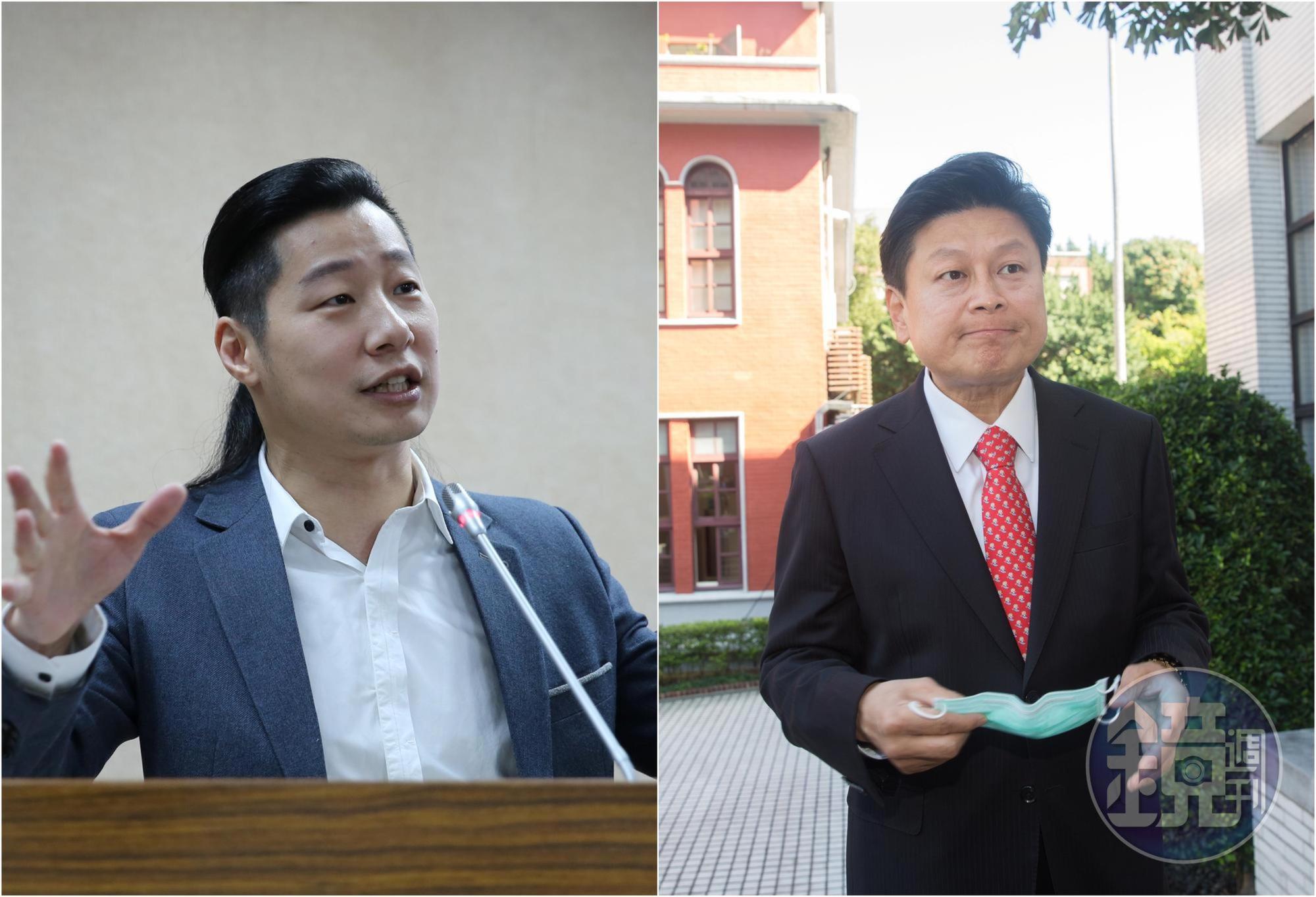 立委林昶佐（左）對於傅崑萁（右）帶職入監一事主張應該修改選罷法。