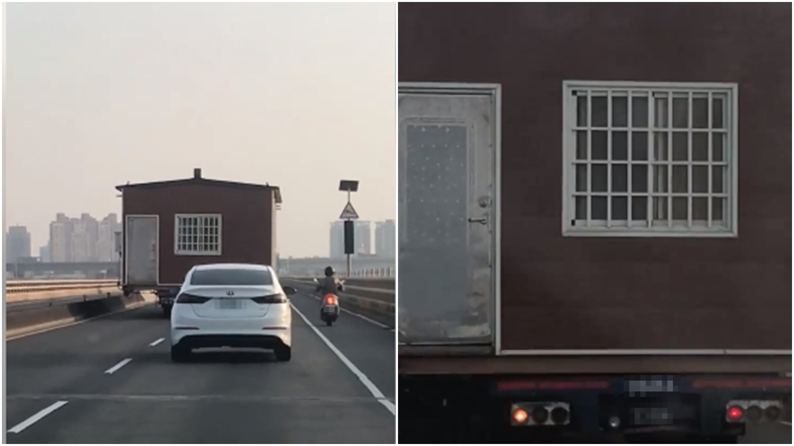 新竹台15西濱路一輛貨車竟載著一間設備相當齊全的「房子」在路上奔馳。（翻攝自《新竹大小事》臉書）