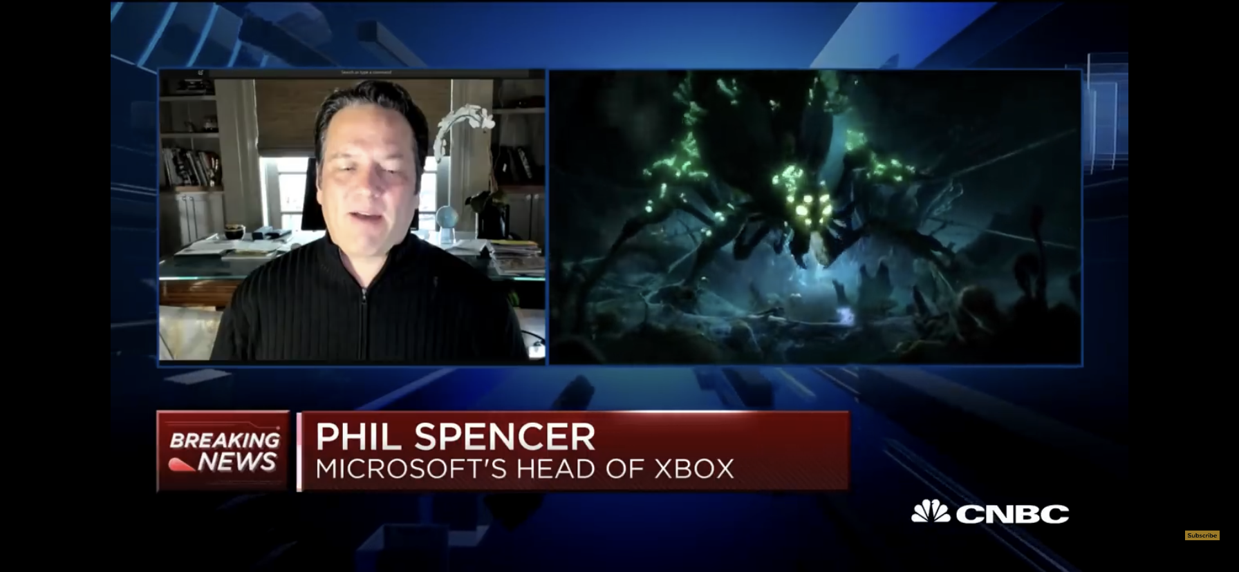 XBox 負責人菲爾‧史賓瑟日前接受 CNBC 訪問，他信心滿滿地表示微軟今年的遊戲不受疫情影響，比如《最後一戰：無限》還是會準時於今年 Q4 上市。（翻攝 CNBC YouTube 頻道）