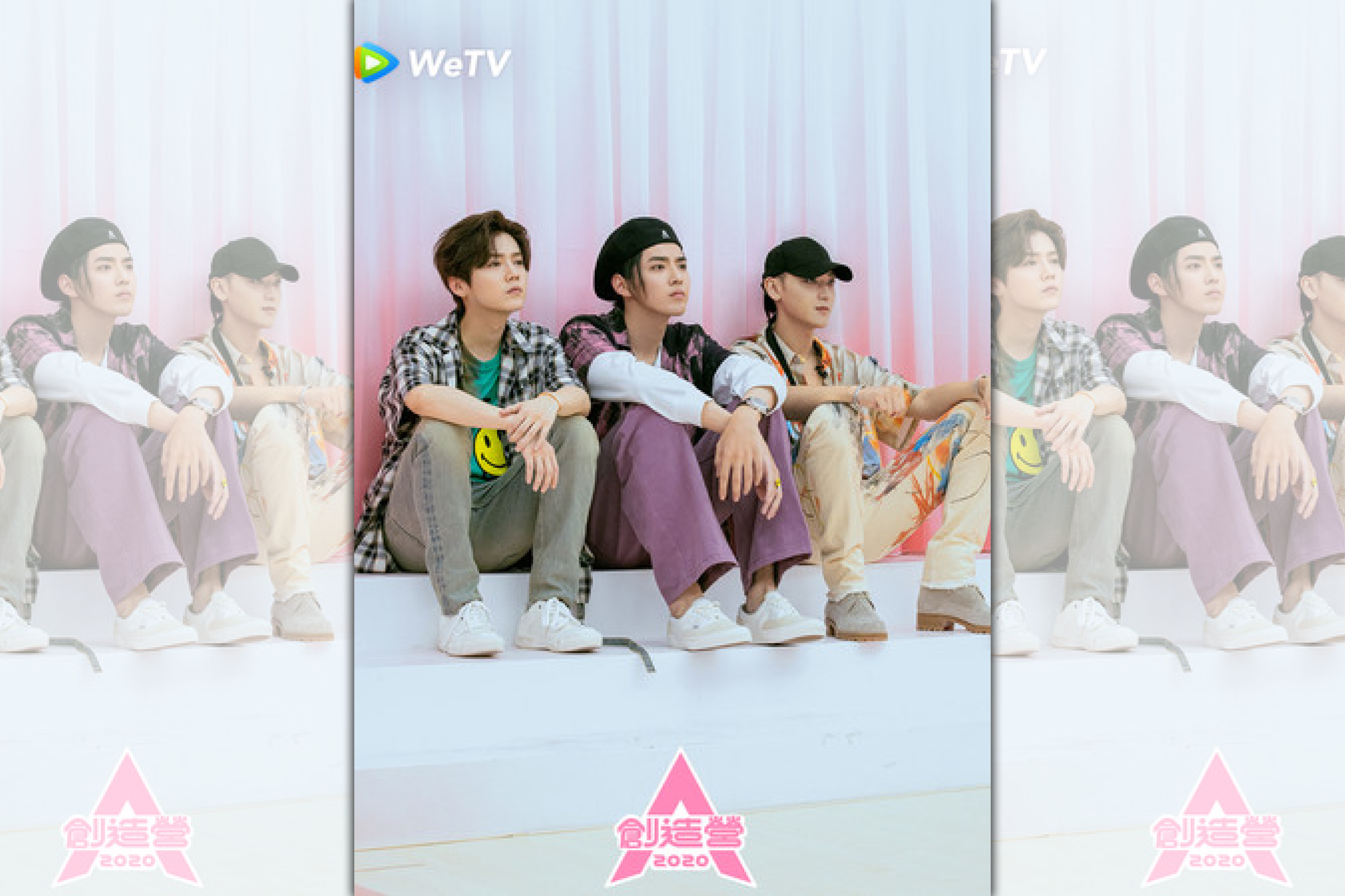 鹿晗（左起）、吳亦凡、黃子韜在《創造營2020》世紀同框。（WeTV提供）