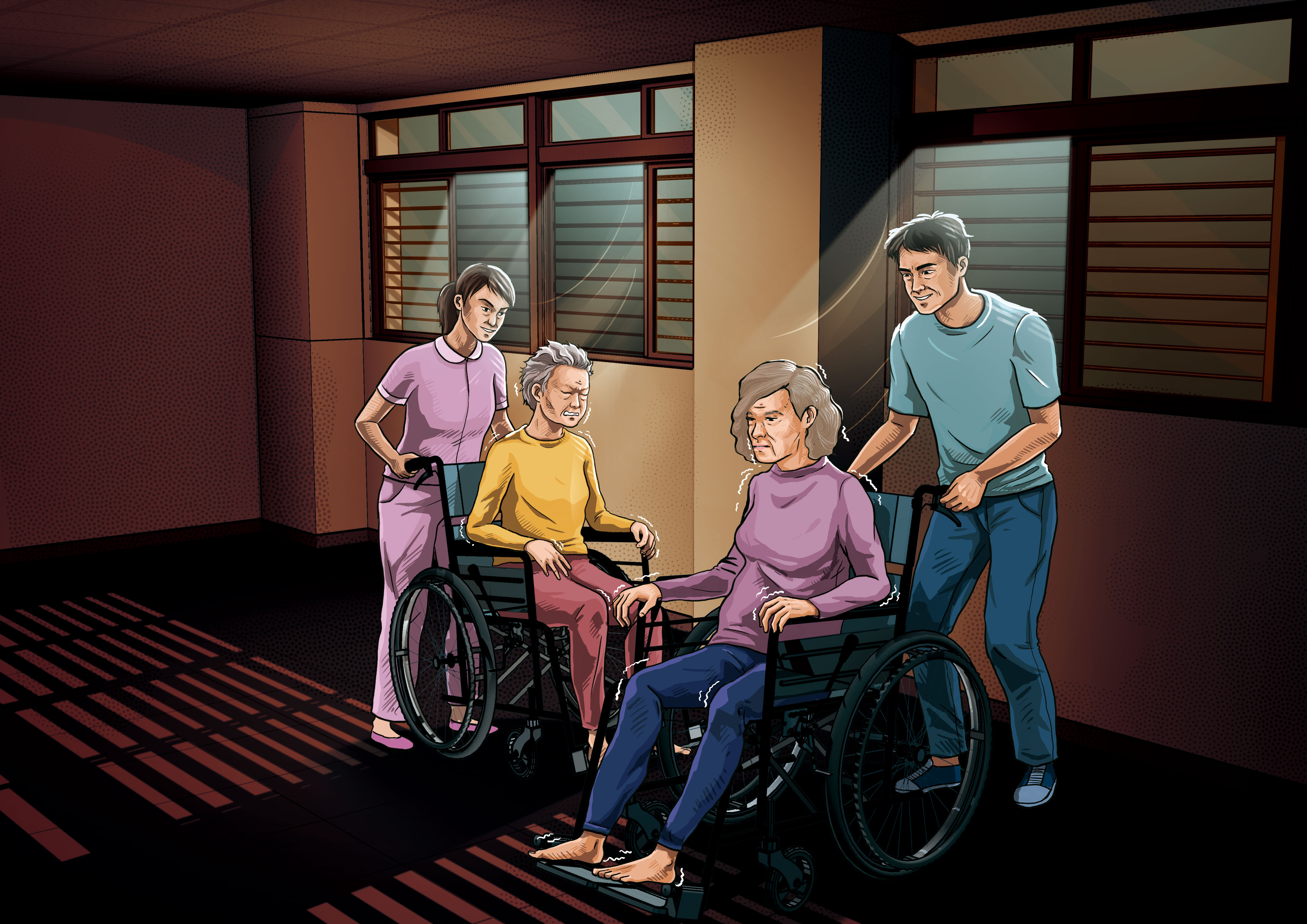 兆如的照服員被控在半夜將2名失智老人搖醒，把他們推到會客室一整夜。（圖為示意畫面）