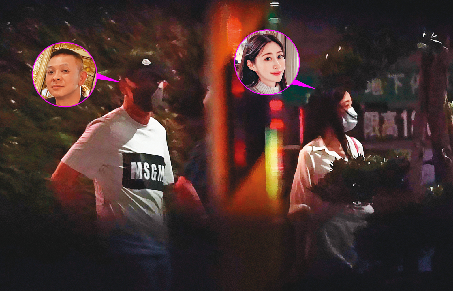 5月13日23：21，王敏錡（左）和Molly（右）進高檔涮涮鍋店吃晚餐，酒足飯飽後一起離開。